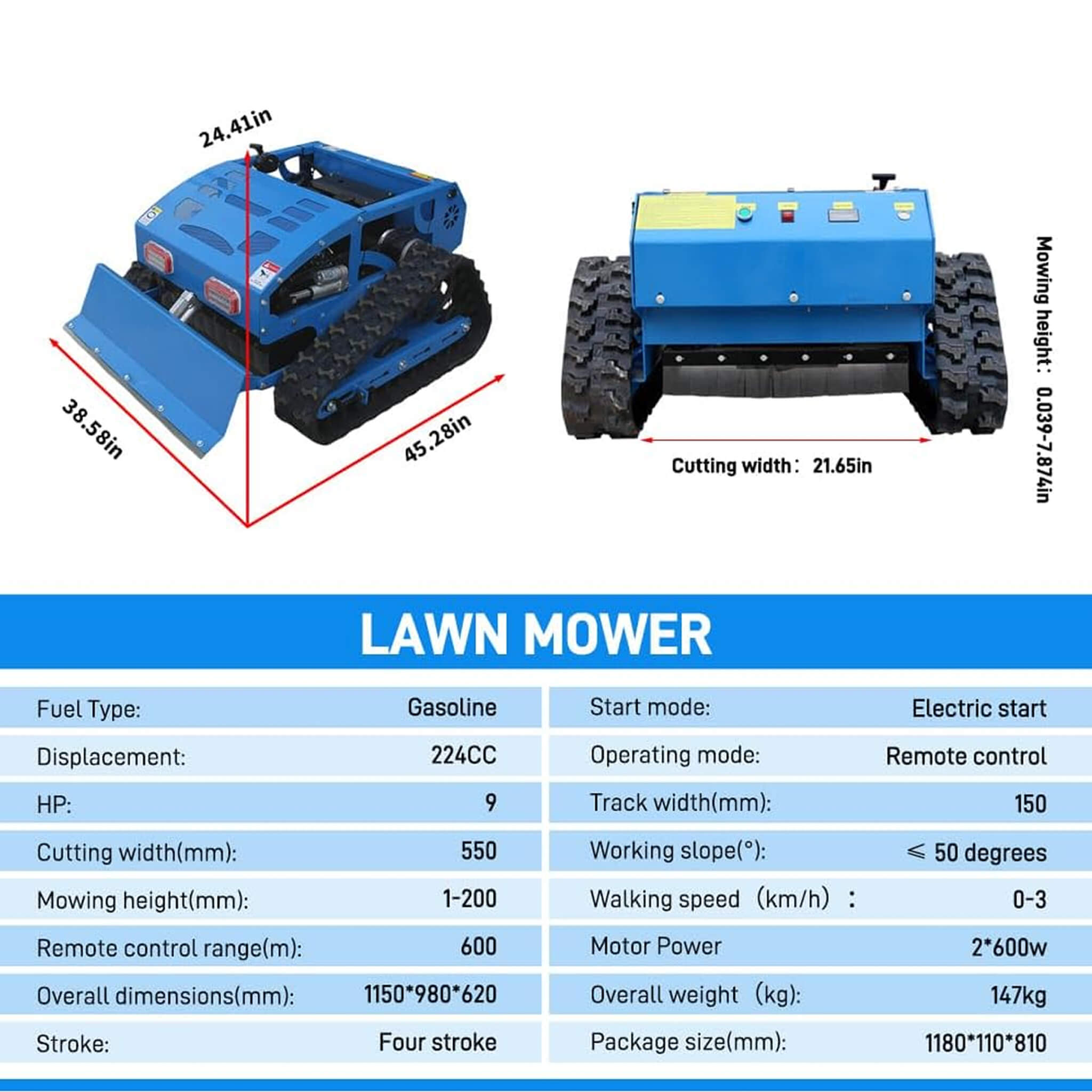 Heavy-Duty 21-Inch 9HP Commercial Remote-Controlled Robotic Lawn Mower With Tracks And Plow (SAK26583) – SAKSBY WHOLESALE, vi