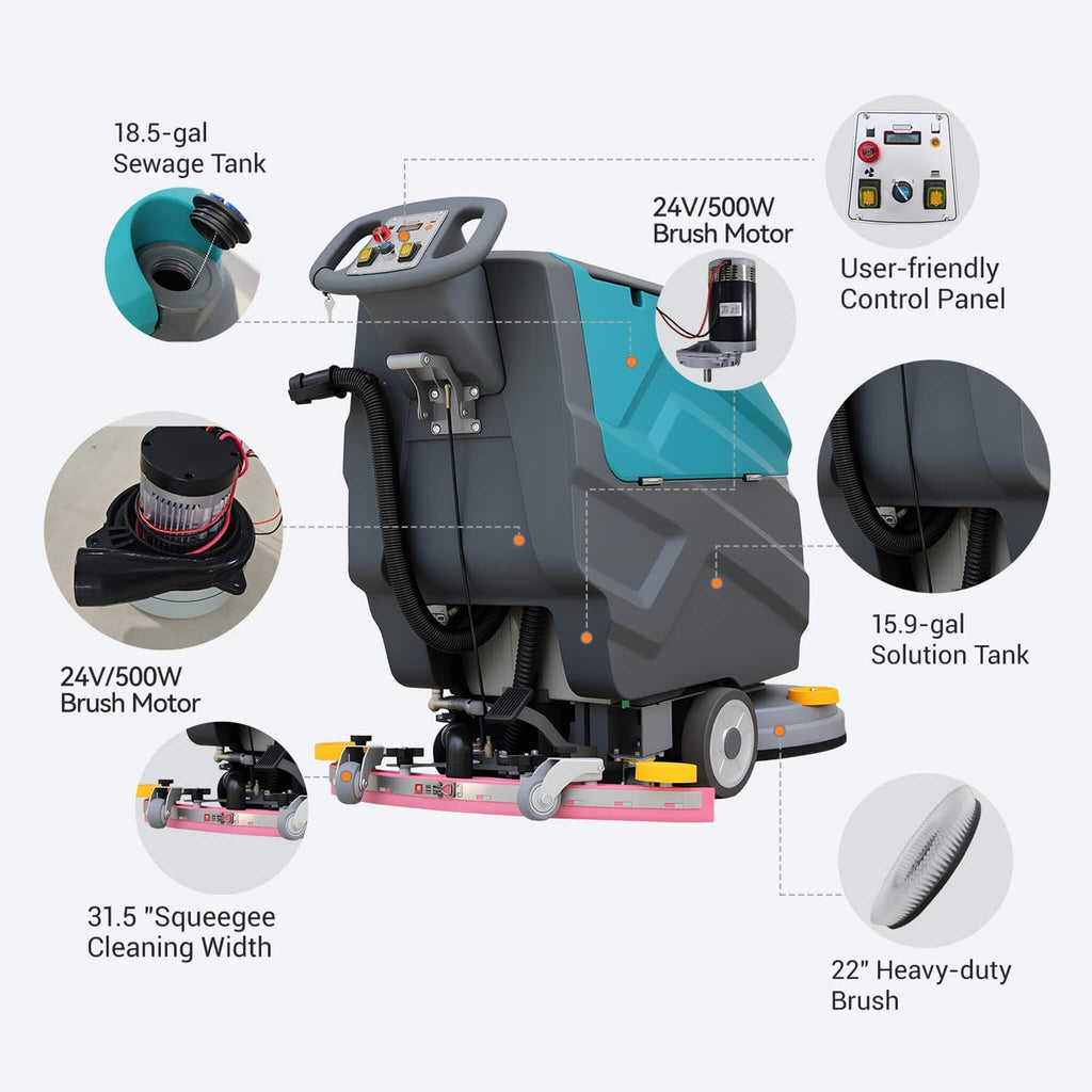 Heavy-Duty 22-Inch Industrial Walk-Behind Floor Scrubber With Squeegee Suction (SAK90834) – SAKSBY WHOLESALE, view 4