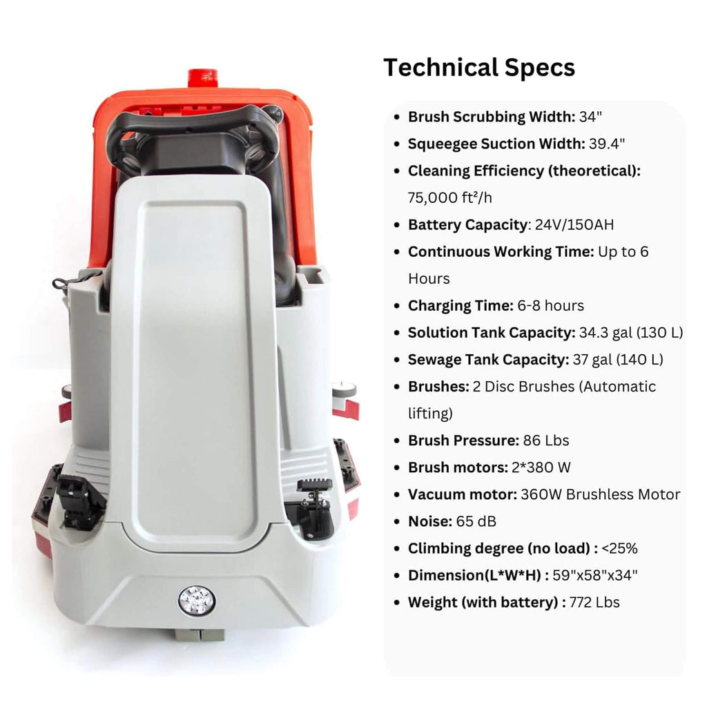 Heavy-Duty 34-Inch Industrial Ride-On Floor Scrubber Machine (SAK63290) – SAKSBY WHOLESALE, view 7
