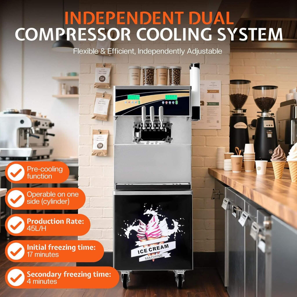 Heavy-Duty 45L/H 3-Flavor Dual Compressor Commercial Soft Serve Ice Cream Machine (SAK43195) – SAKSBY WHOLESALE, view 3