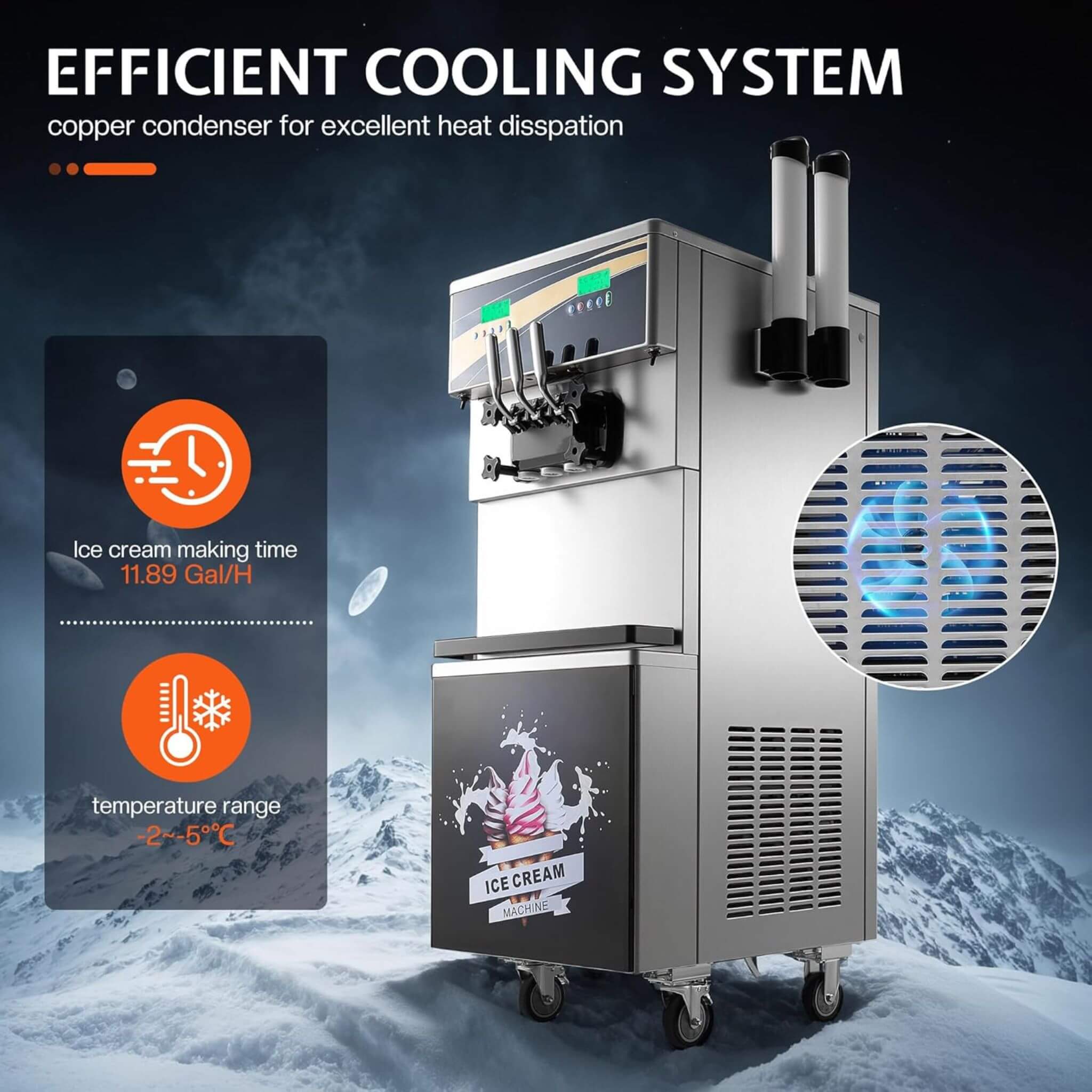 Heavy-Duty 45L/H 3-Flavor Dual Compressor Commercial Soft Serve Ice Cream Machine (SAK43195) – SAKSBY WHOLESALE, view 4