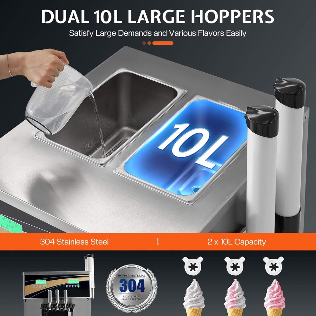 Heavy-Duty 45L/H 3-Flavor Dual Compressor Commercial Soft Serve Ice Cream Machine (SAK43195) – SAKSBY WHOLESALE, view 7