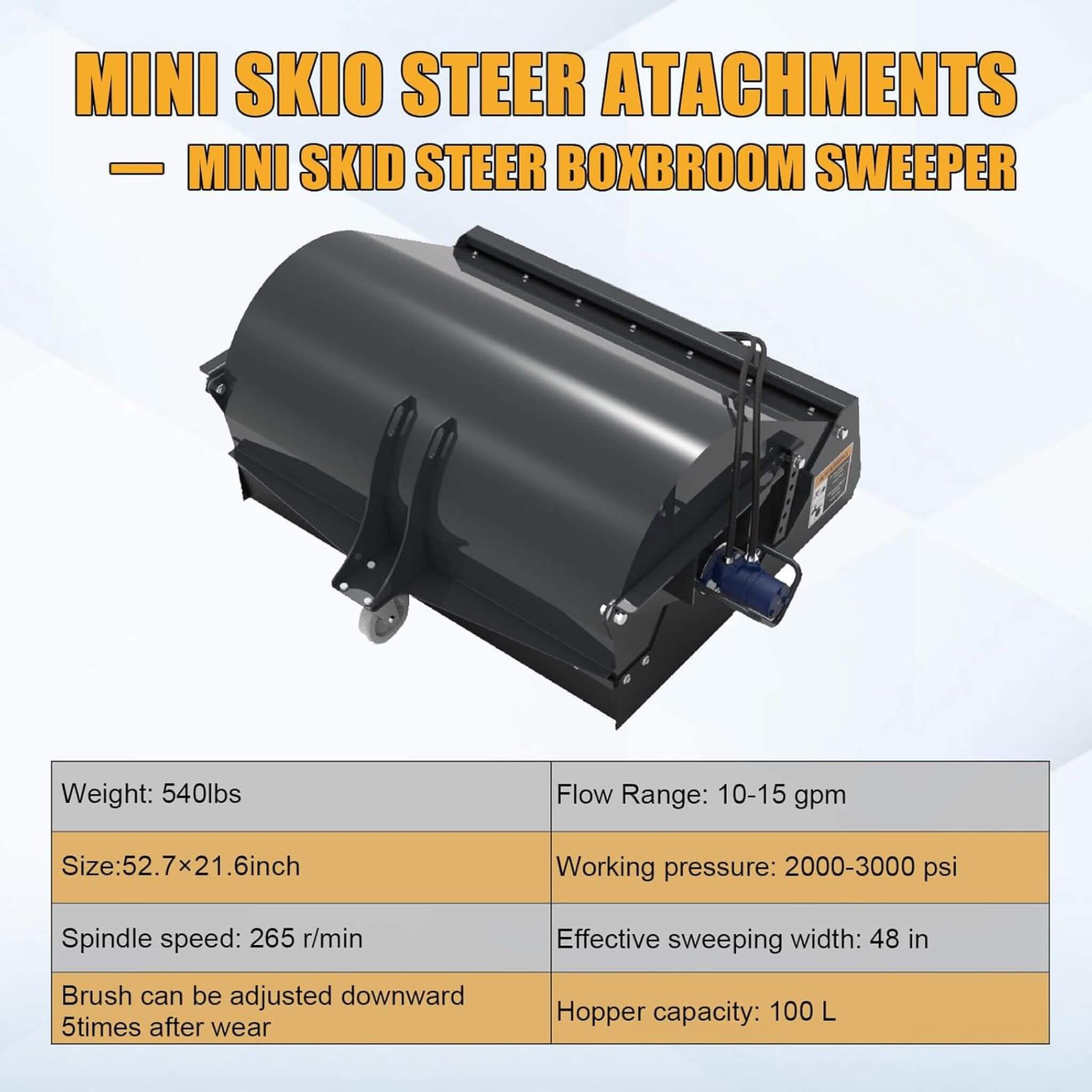 Heavy-Duty 48-Inch Mini Skid Steer Sweeper Attachment (SAK94820) – SAKSBY WHOLESALE, view 4