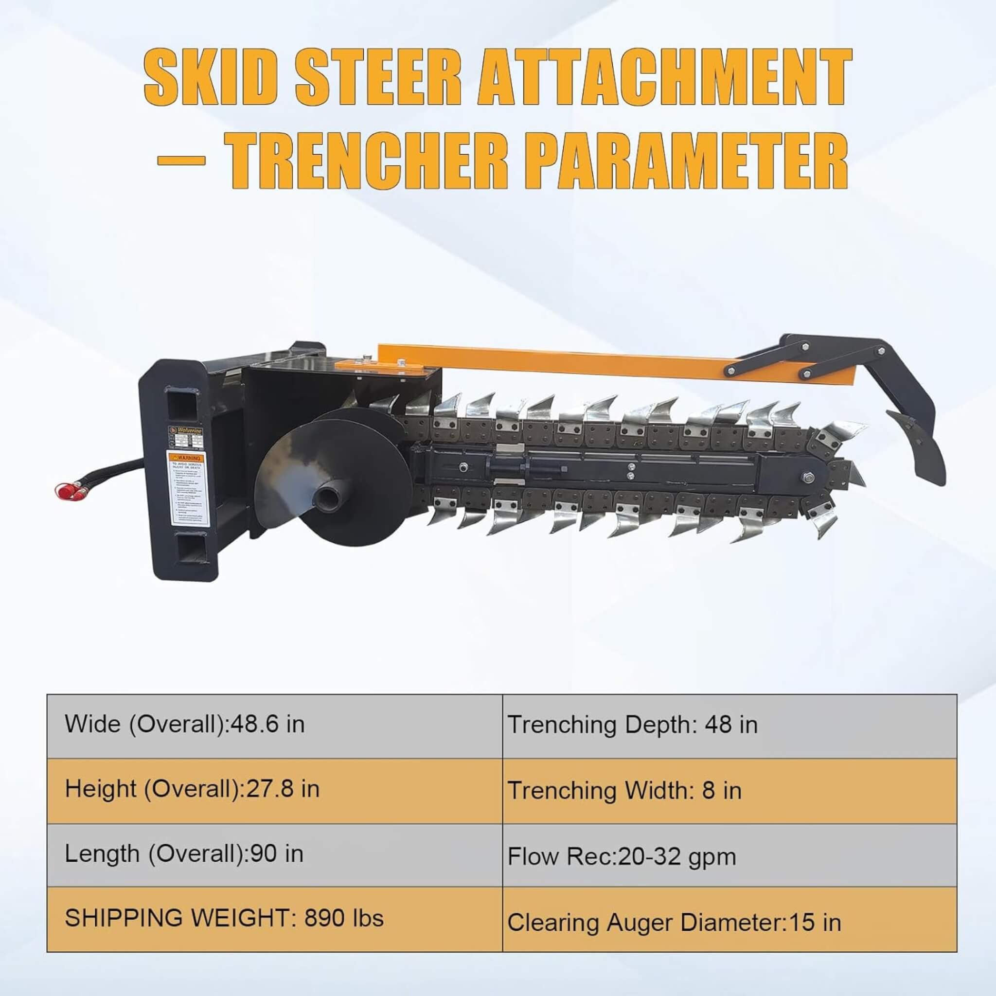 Heavy-Duty 48-Inch Skid Steer Attachment Trencher With Auger (SAK16842) – SAKSBY WHOLESALE, view 9