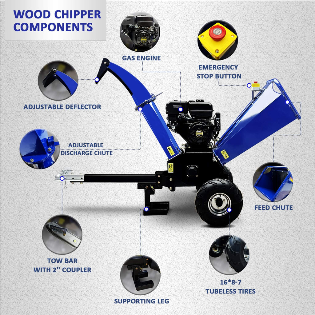 Heavy-Duty 5-Inch 15HP 420CC Gas Drum Wood Chipper Shredder With Electric Start And Tow Hitch (SAK48652) – SAKSBY WHOLESALE, 