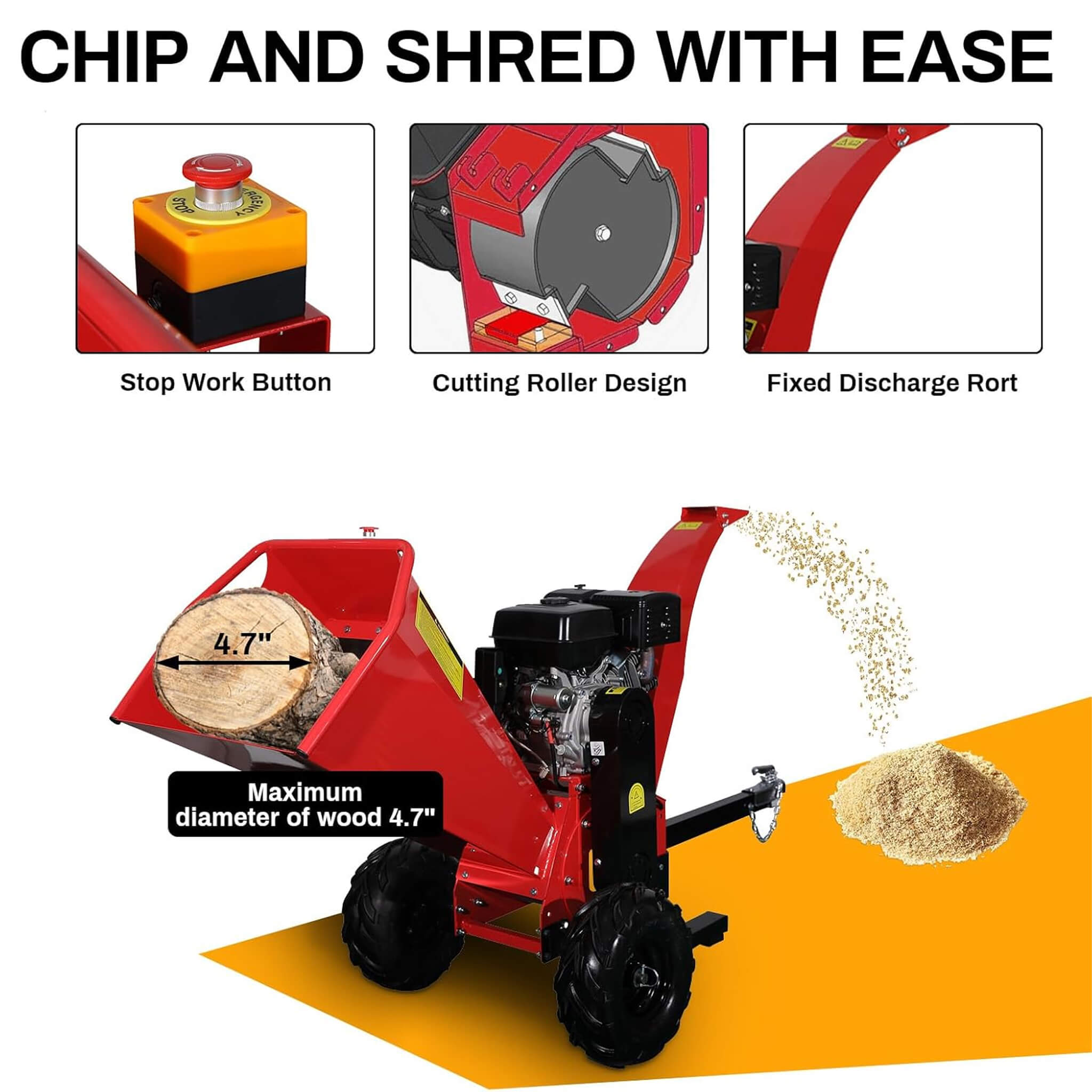 Heavy-Duty 5-Inch 420CC 15HP Towable Gas Wood Chipper Shredder Mulcher (SAK17493) – SAKSBY WHOLESALE, view 4