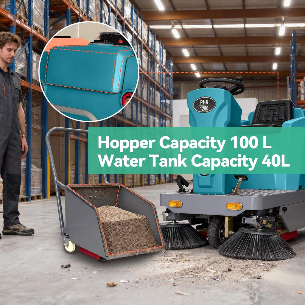 Heavy-Duty 51-Inch Electric Ride-On Floor Industrial Sweeper With Dustbin & Water Tank (SAK69418) – SAKSBY WHOLESALE, view 4