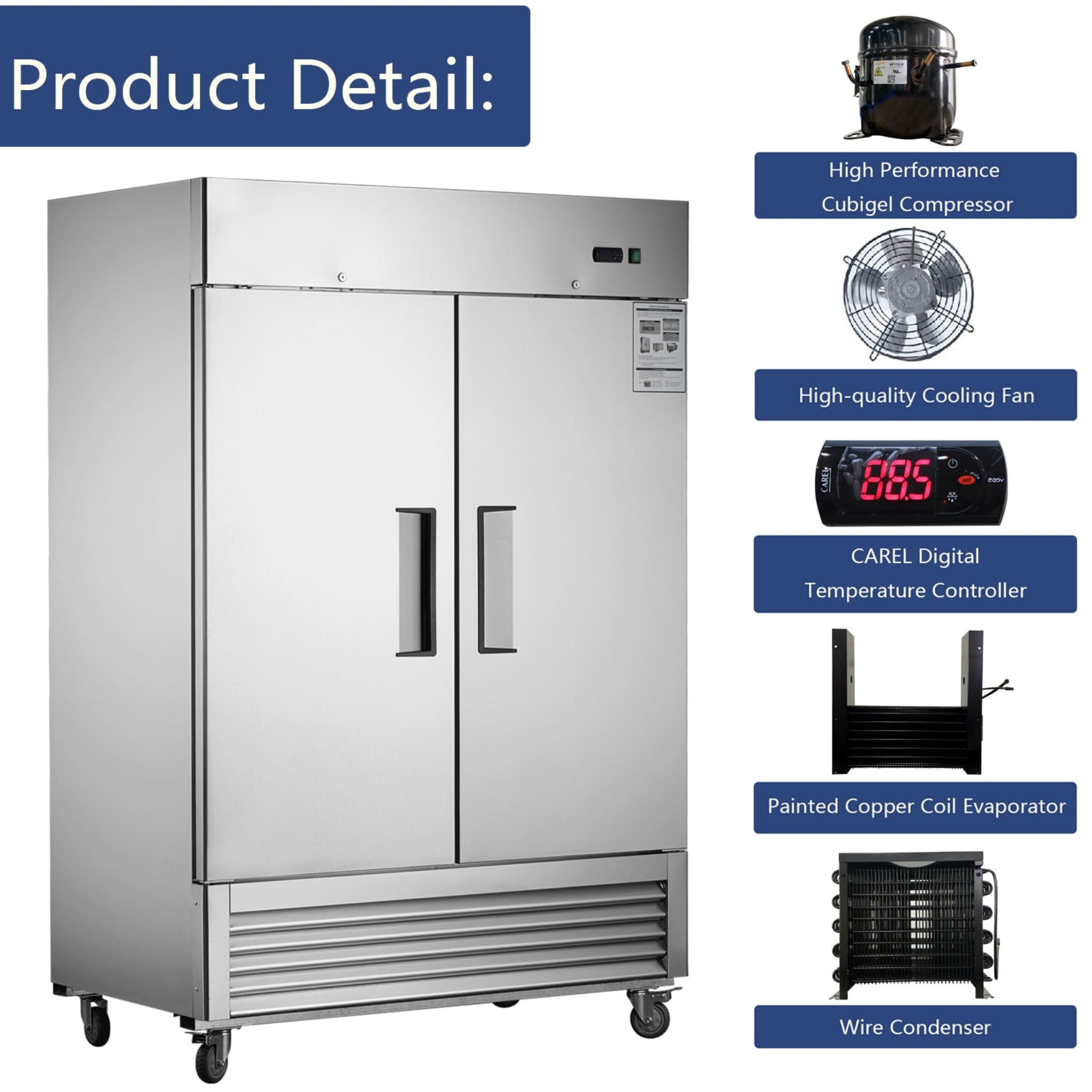 Heavy-Duty 54-Inch Stainless Steel 2-Door Reach-In Upright Commercial Freezer (SAK66598) – SAKSBY WHOLESALE, view 3