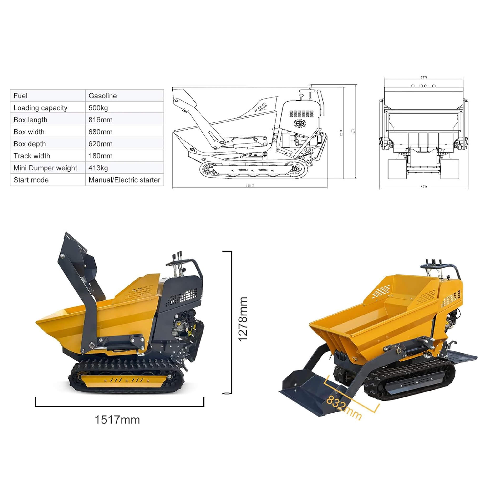 Heavy-Duty 6.5HP 1100LBS Tracked Hydraulic Dumper With Shovel (SAK62780) – SAKSBY WHOLESALE, view 14