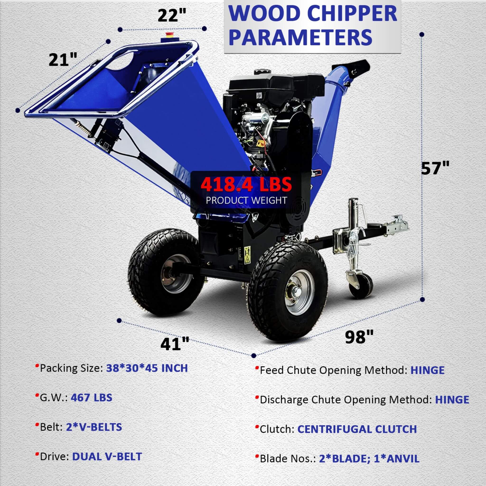 Heavy-Duty 6-Inch 15HP 420CC Towable Gas Drum Wood Chipper Shredder With Electric Start (SAK50896) – SAKSBY WHOLESALE, view 1