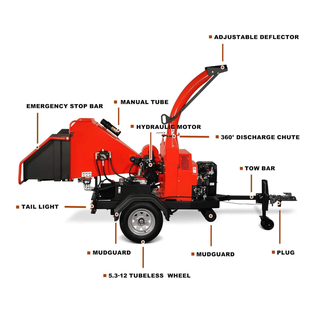 Heavy-Duty 7-Inch 750CC 25HP Hydraulic Feed Towable Electric Start Wood Chipper (SAK27190) – SAKSBY WHOLESALE, view 9