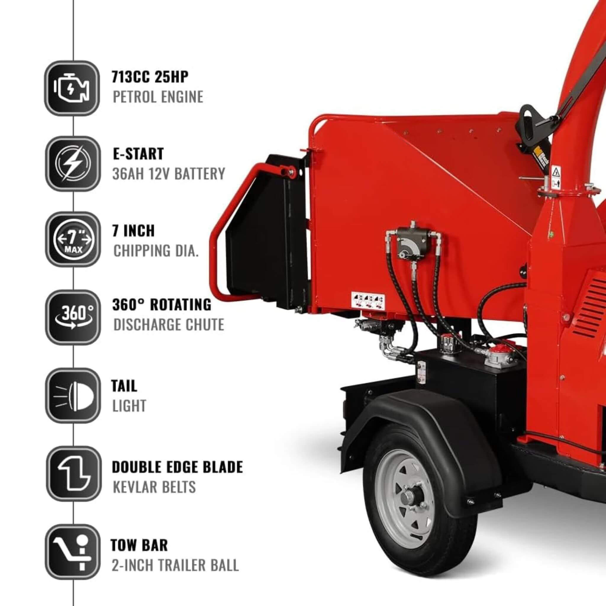 Heavy-Duty 7-Inch 750CC 25HP Hydraulic Feed Towable Electric Start Wood Chipper (SAK27190) – SAKSBY WHOLESALE, view 7