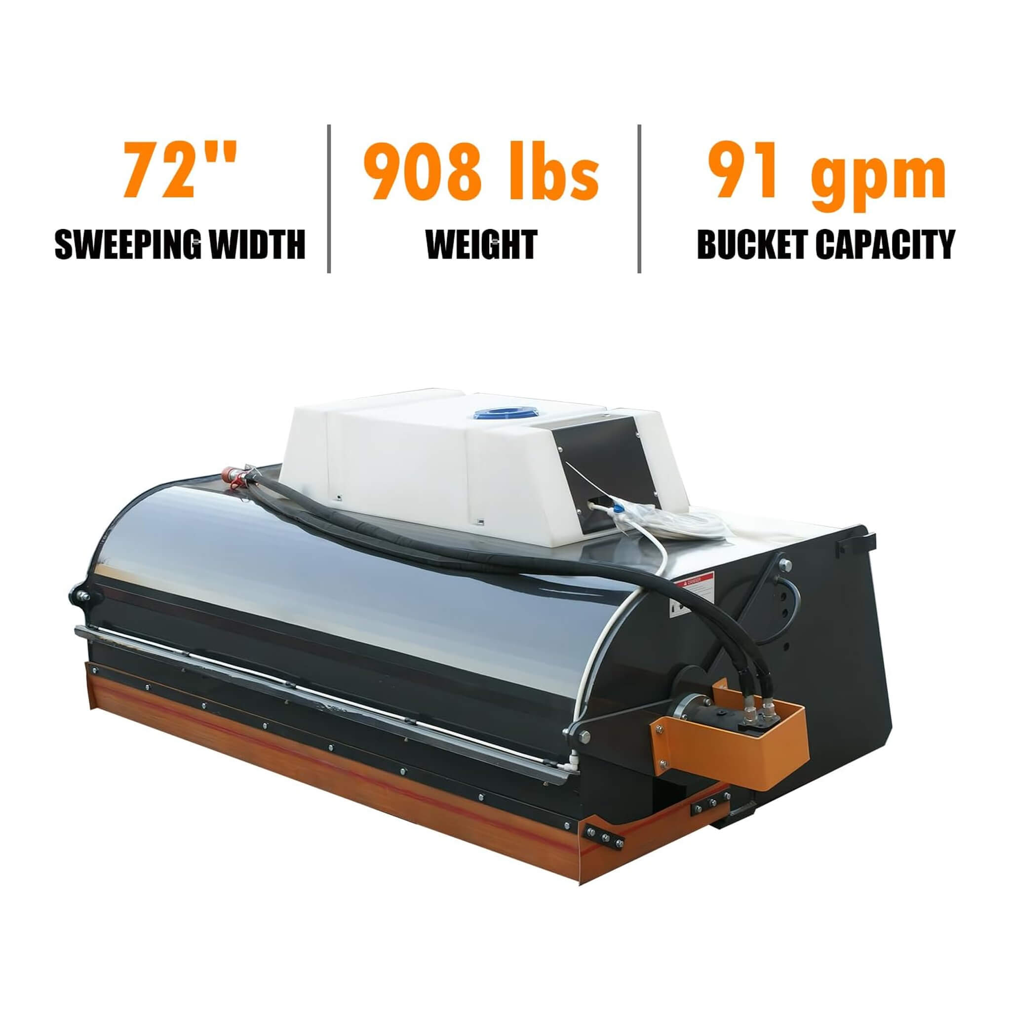 Heavy-Duty 72-Inch Hydraulic Drive Broom Sweeper Skid Steer Attachment With Water Tank (SAK80614) – SAKSBY WHOLESALE, view 4