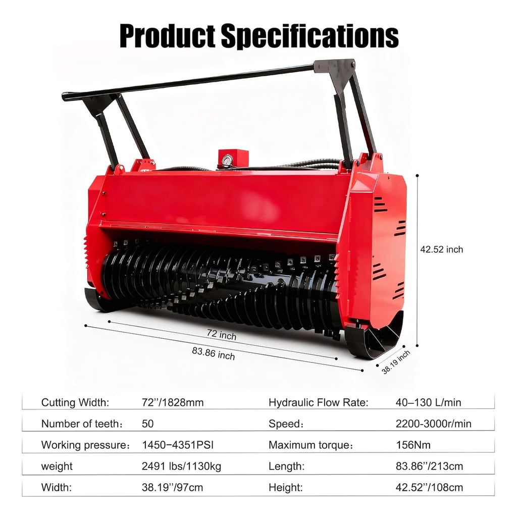 Heavy-Duty 72-Inch Hydraulic Forestry Mulcher Skid Steer Loader Attachment (SAK39168) – SAKSBY WHOLESALE, view 11