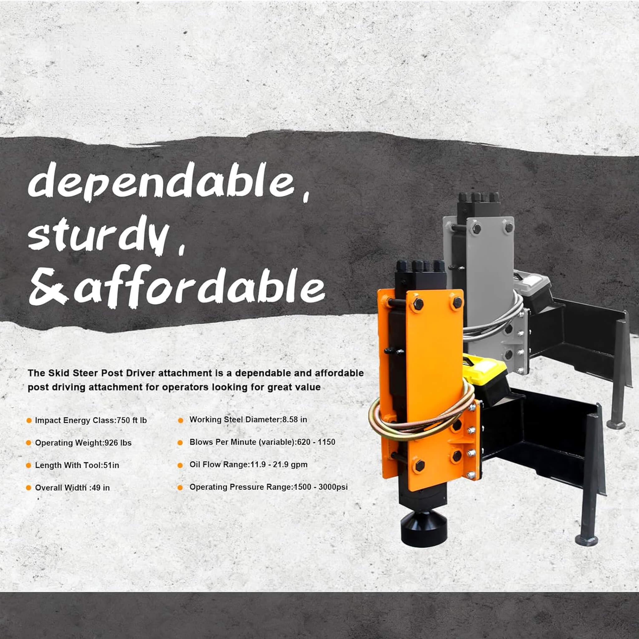 Heavy-Duty 750 FT-LB Hydraulic Skid Steer Pile Hammer Attachment (SAK59134) – SAKSBY WHOLESALE, view 7