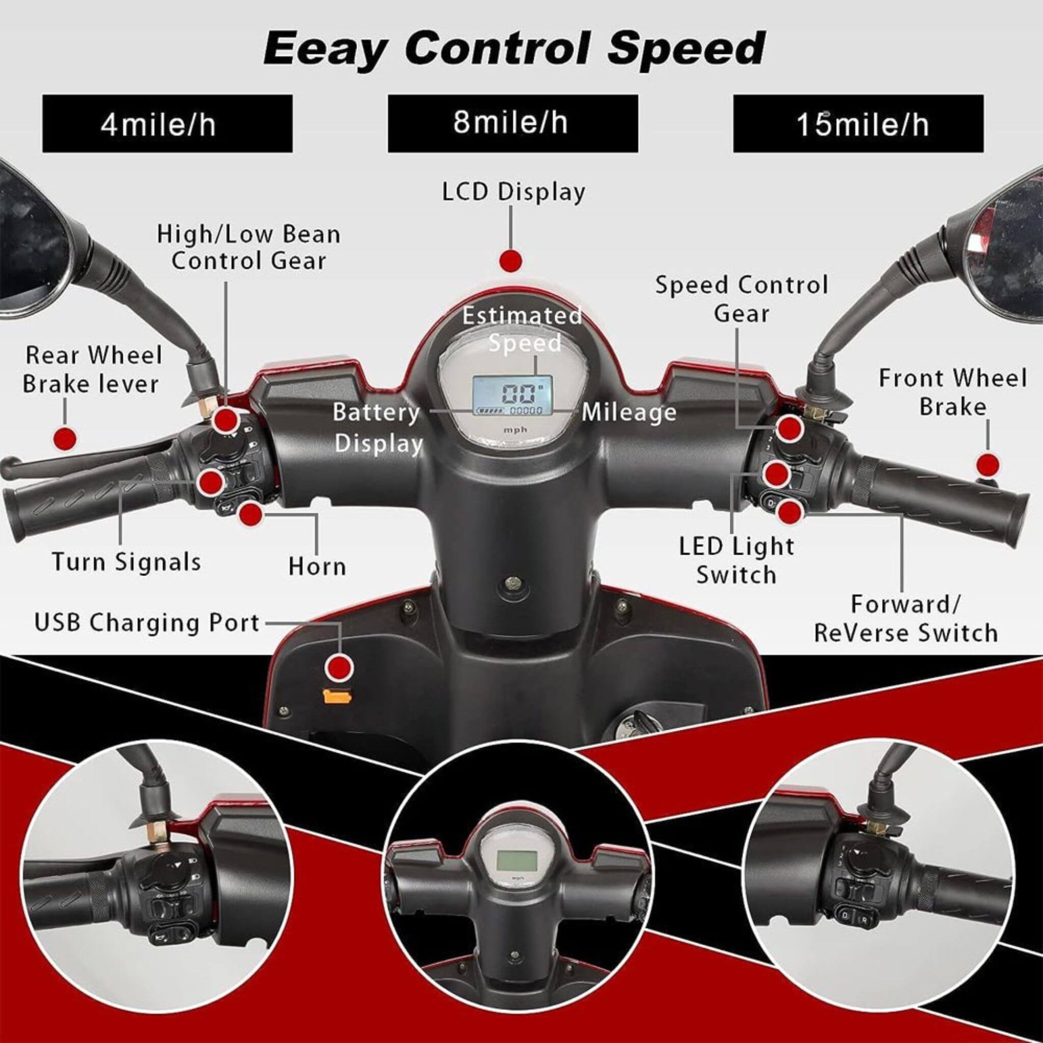 Zvg Heavy-Duty 800W All-Terrain Electric Powered Mobility Scooter For Seniors & Adults (SAK96314) – SAKSBY WHOLESALE, view 13