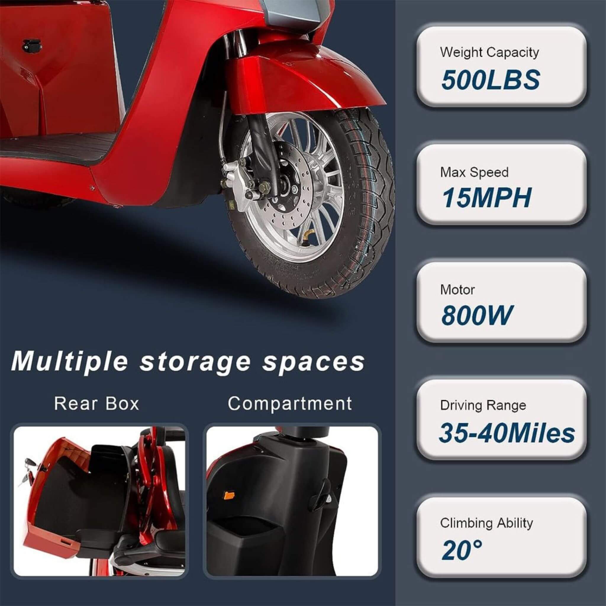 Zvg Heavy-Duty 800W All-Terrain Electric Powered Mobility Scooter For Seniors & Adults (SAK96314) – SAKSBY WHOLESALE, view 9
