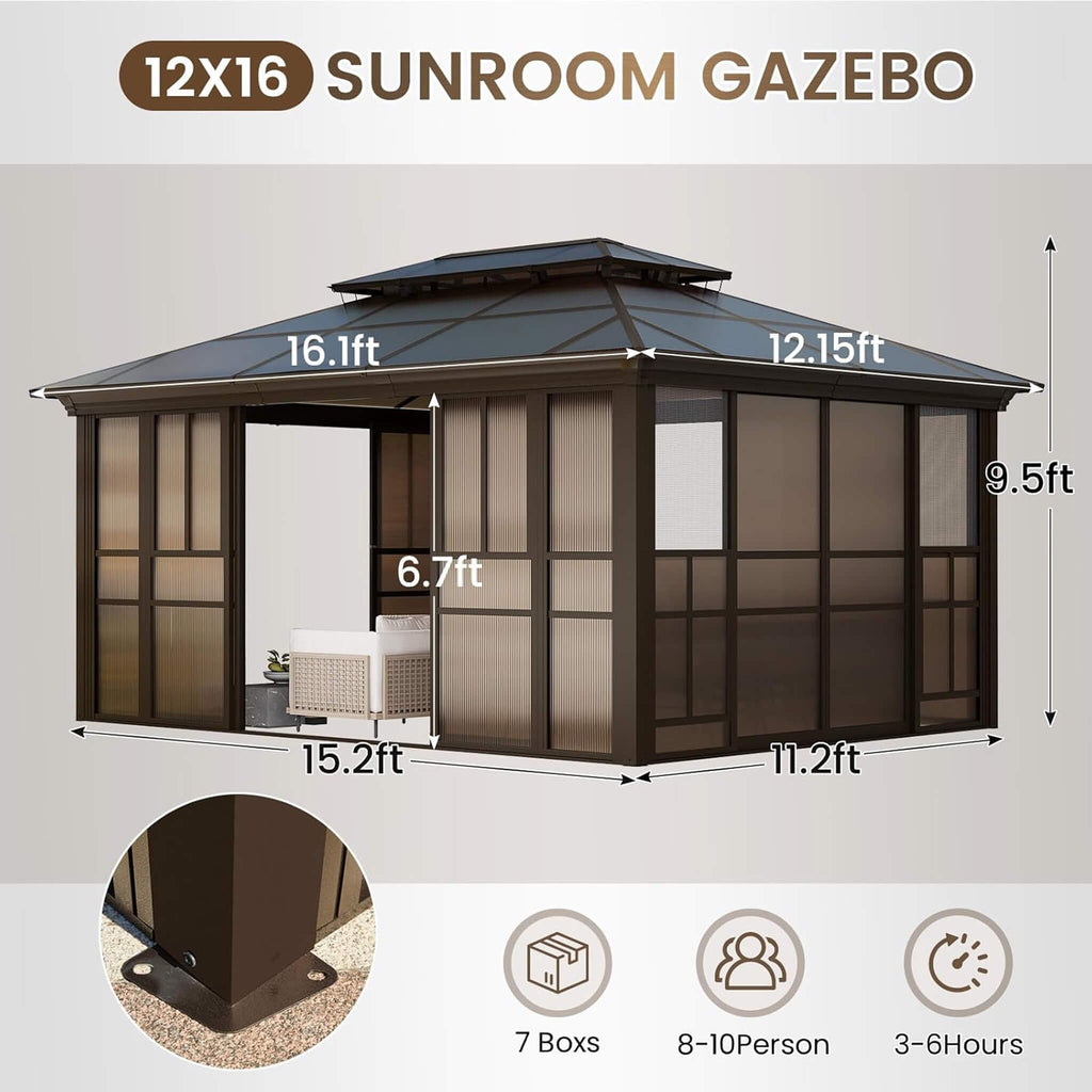 Alora Edge Heavy-Duty Aluminum Frame Outdoor Backyard Solarium With Polycarbornate Roof And Adjustable Panels (SAK68513) – SA