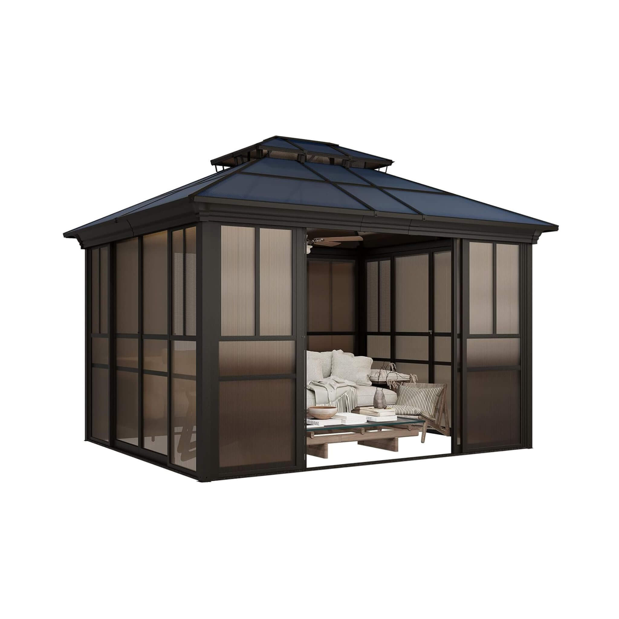 Alora Edge Heavy-Duty Aluminum Frame Outdoor Backyard Solarium With Polycarbornate Roof And Adjustable Panels (SAK68513) – SA