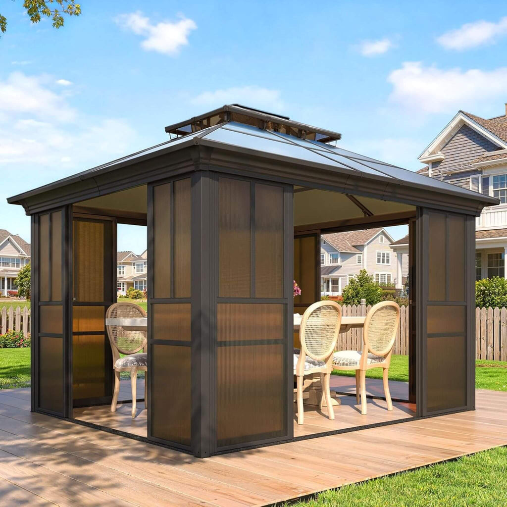 Alora Edge Heavy-Duty Aluminum Frame Outdoor Backyard Solarium With Polycarbornate Roof And Adjustable Panels (SAK68513) – SA