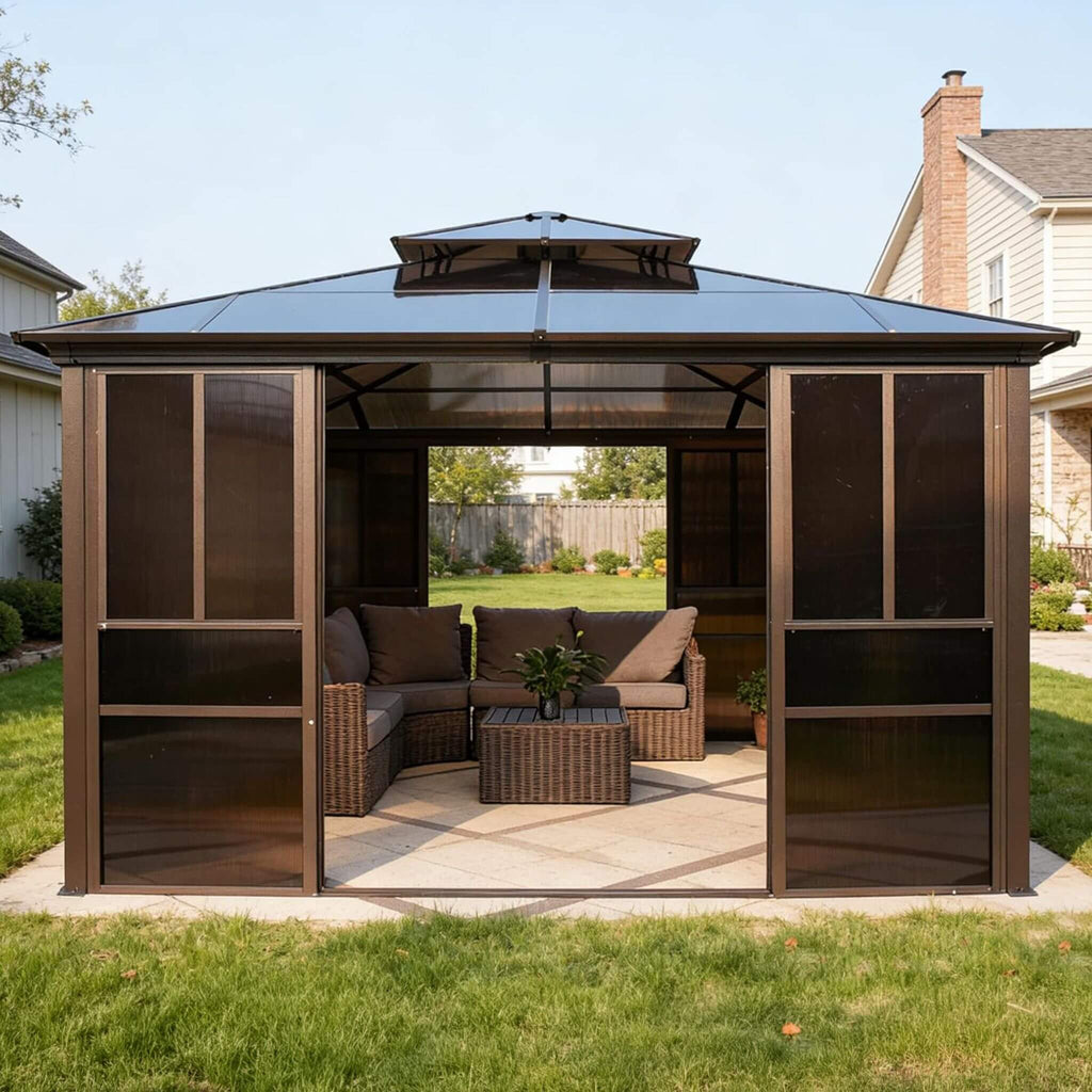 Alora Edge Heavy-Duty Aluminum Frame Outdoor Backyard Solarium With Polycarbornate Roof And Adjustable Panels (SAK68513) – SA