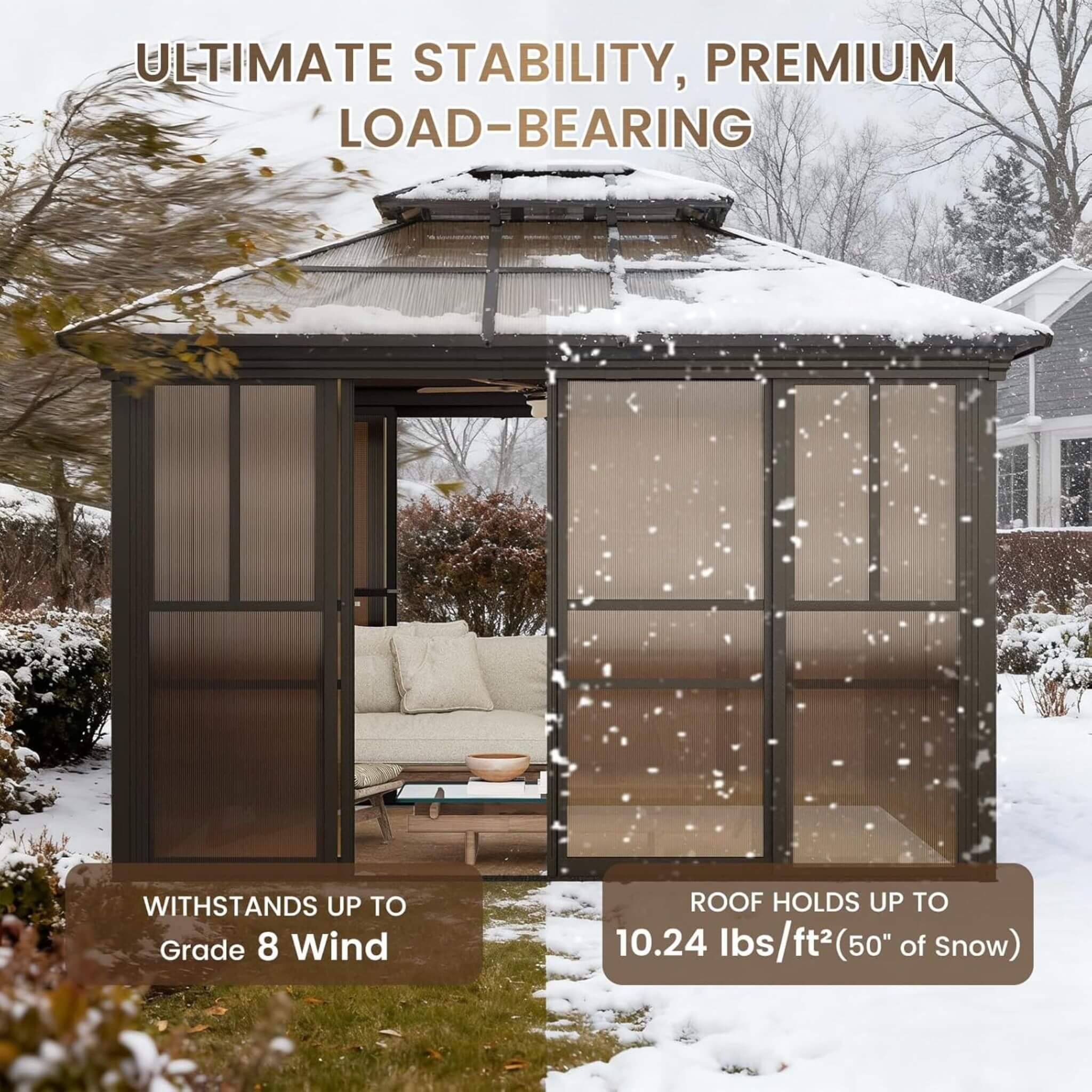 Alora Edge Heavy-Duty Aluminum Frame Outdoor Backyard Solarium With Polycarbornate Roof And Adjustable Panels (SAK68513) – SA