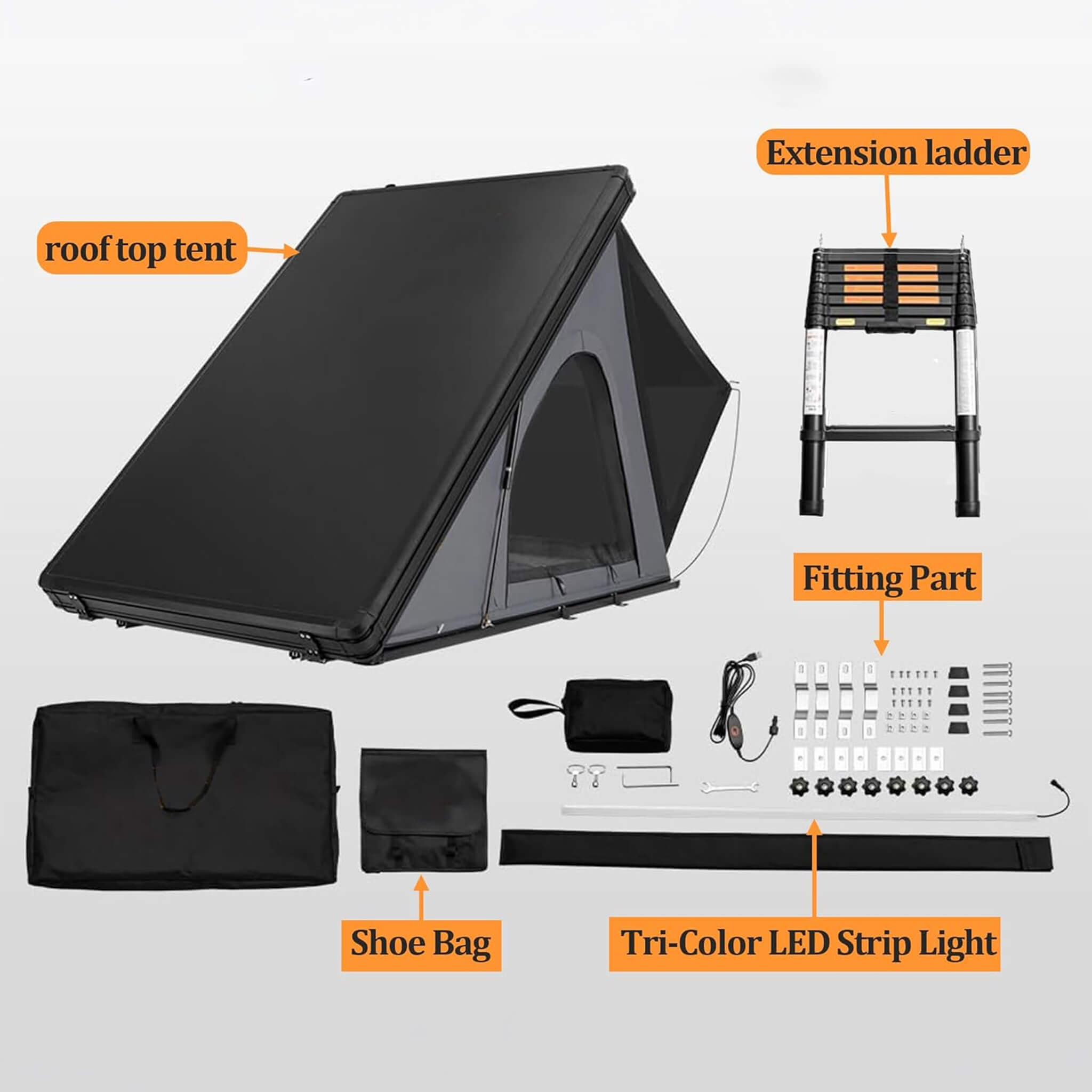 Trailora Ridge Heavy-Duty Aluminum Hard-Shell Rooftop Tent With Ladder, LED Lighting, And Memory Foam Mattress (SAK82931) – S
