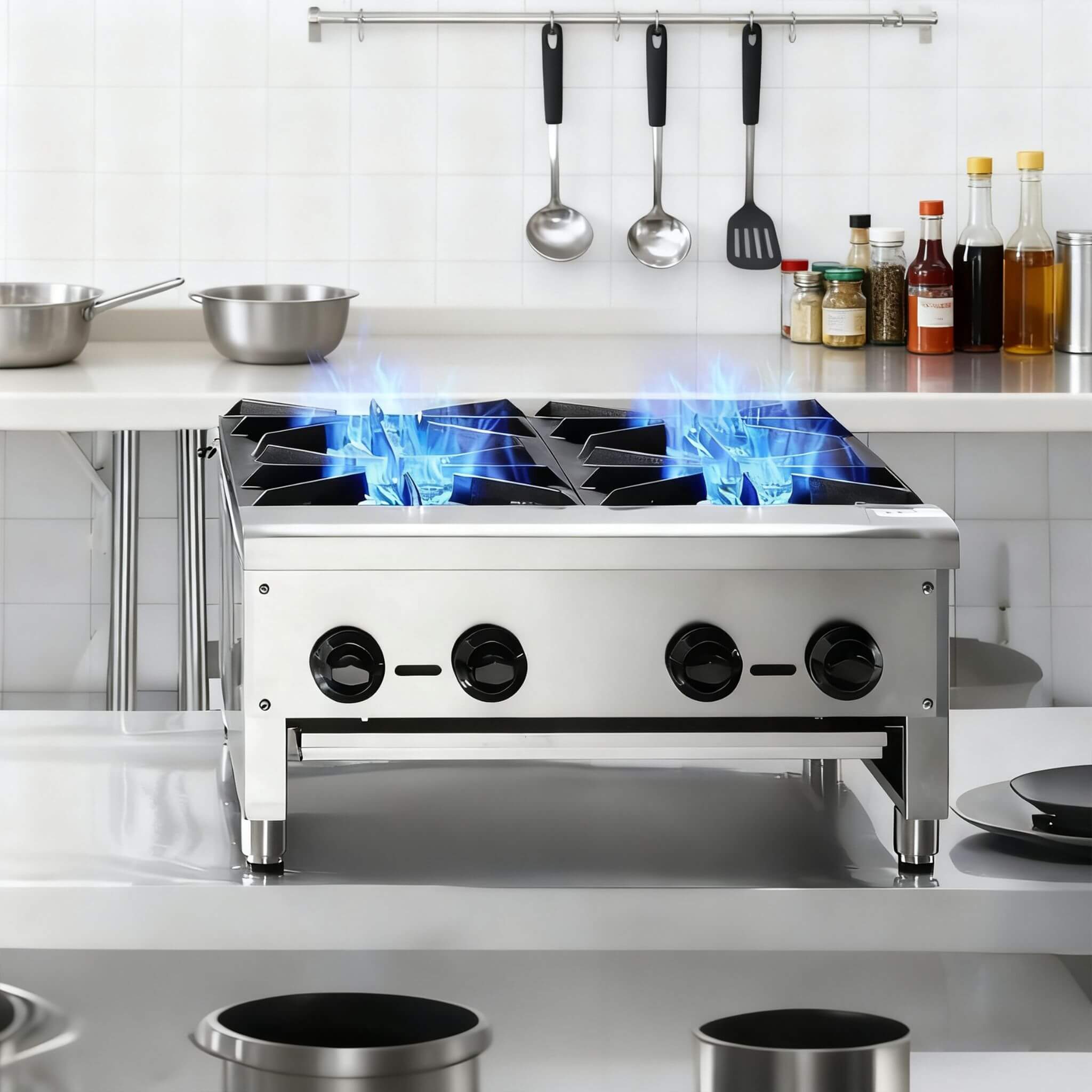 Heavy-Duty Commercial 112K BTU 4-Burner Stainless Steel Gas Stove Hot Plate (SAK39201) – SAKSBY WHOLESALE, view 7