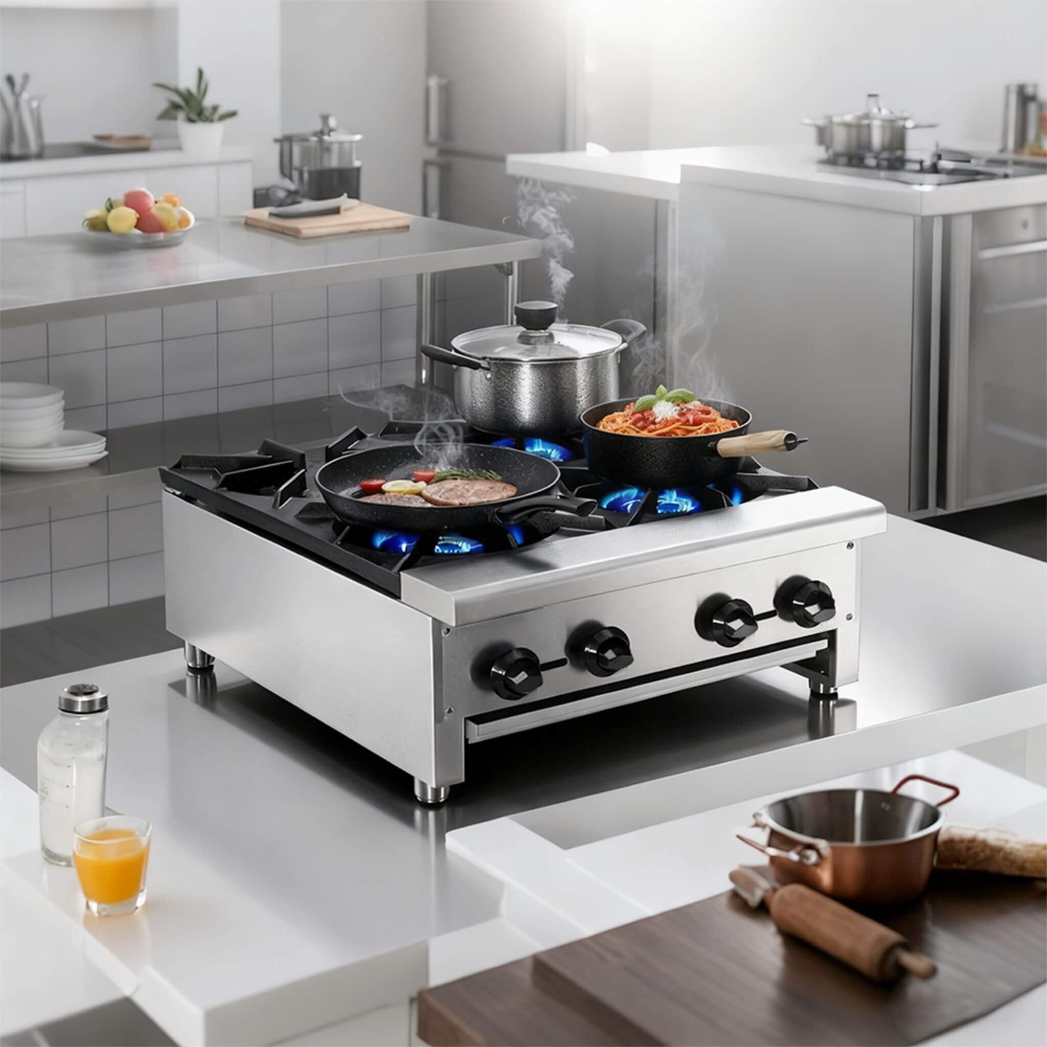 Heavy-Duty Commercial 112K BTU 4-Burner Stainless Steel Gas Stove Hot Plate (SAK39201) – SAKSBY WHOLESALE, view 4