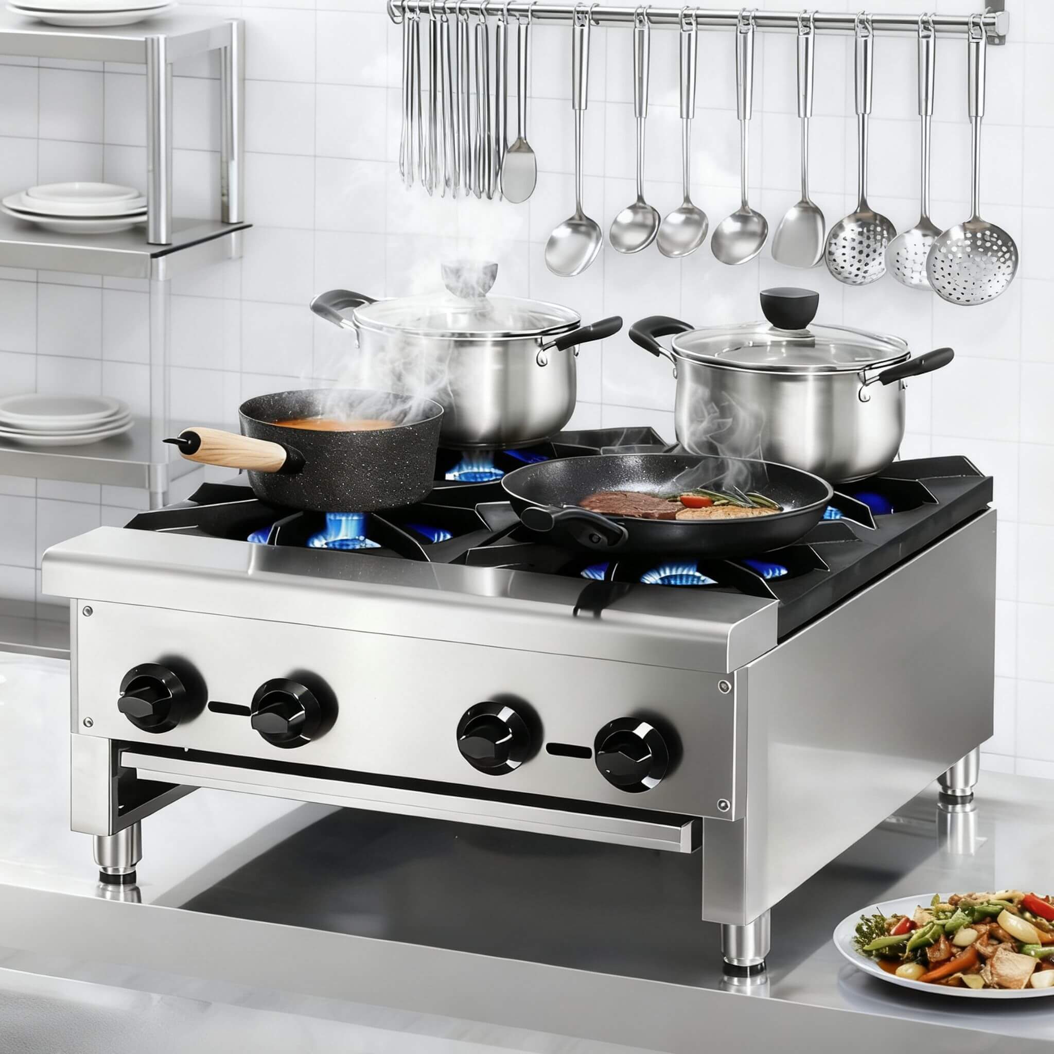Heavy-Duty Commercial 112K BTU 4-Burner Stainless Steel Gas Stove Hot Plate (SAK39201) – SAKSBY WHOLESALE, view 5