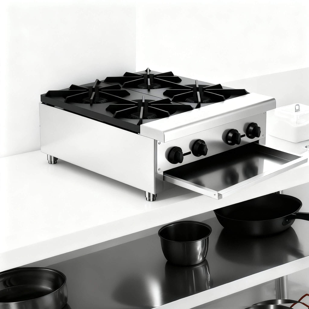Heavy-Duty Commercial 112K BTU 4-Burner Stainless Steel Gas Stove Hot Plate (SAK39201) – SAKSBY WHOLESALE, view 6