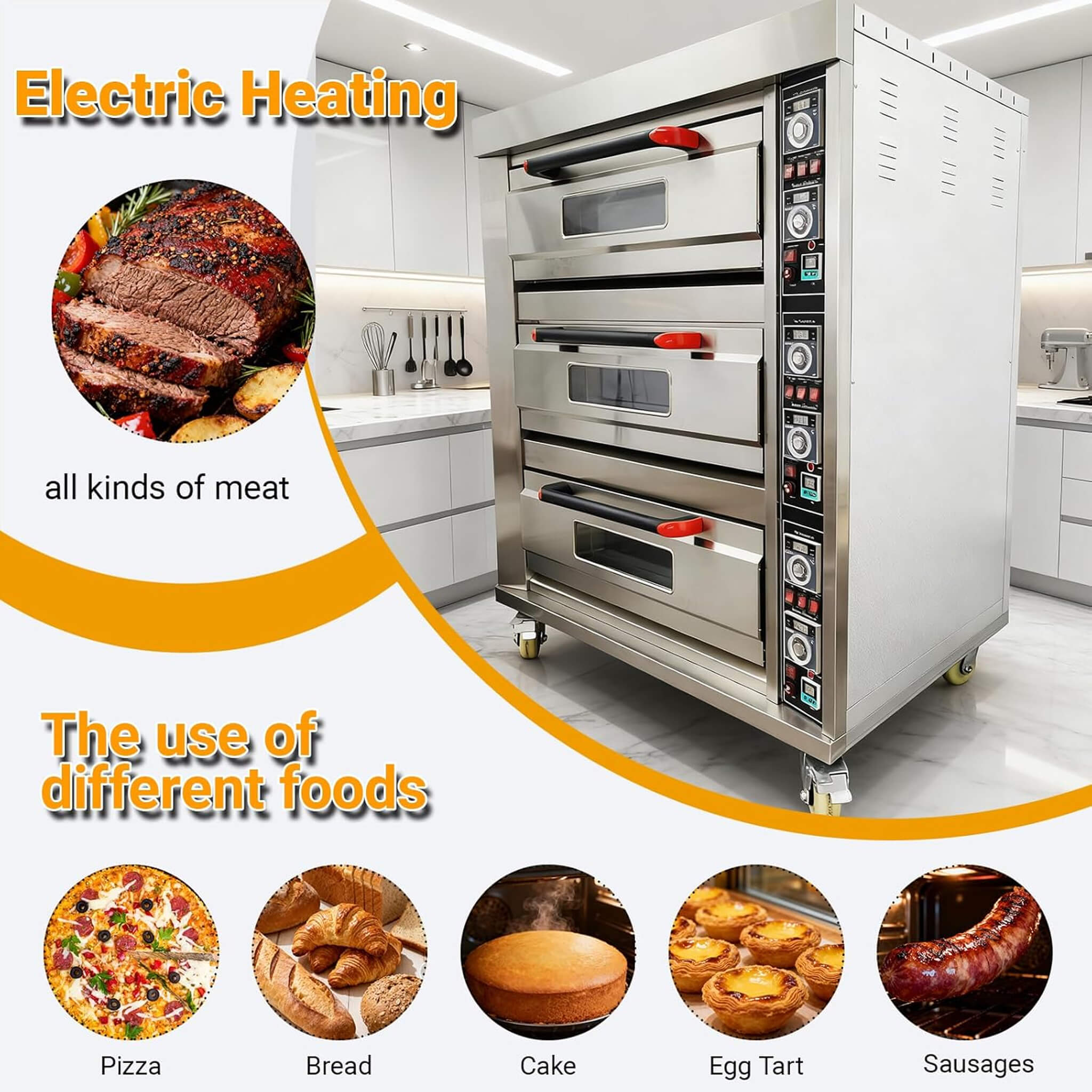 Heavy-Duty Commercial Triple Deck 220V 19.8KW Electric Pizza Oven (SAK56751) – SAKSBY WHOLESALE, view 4