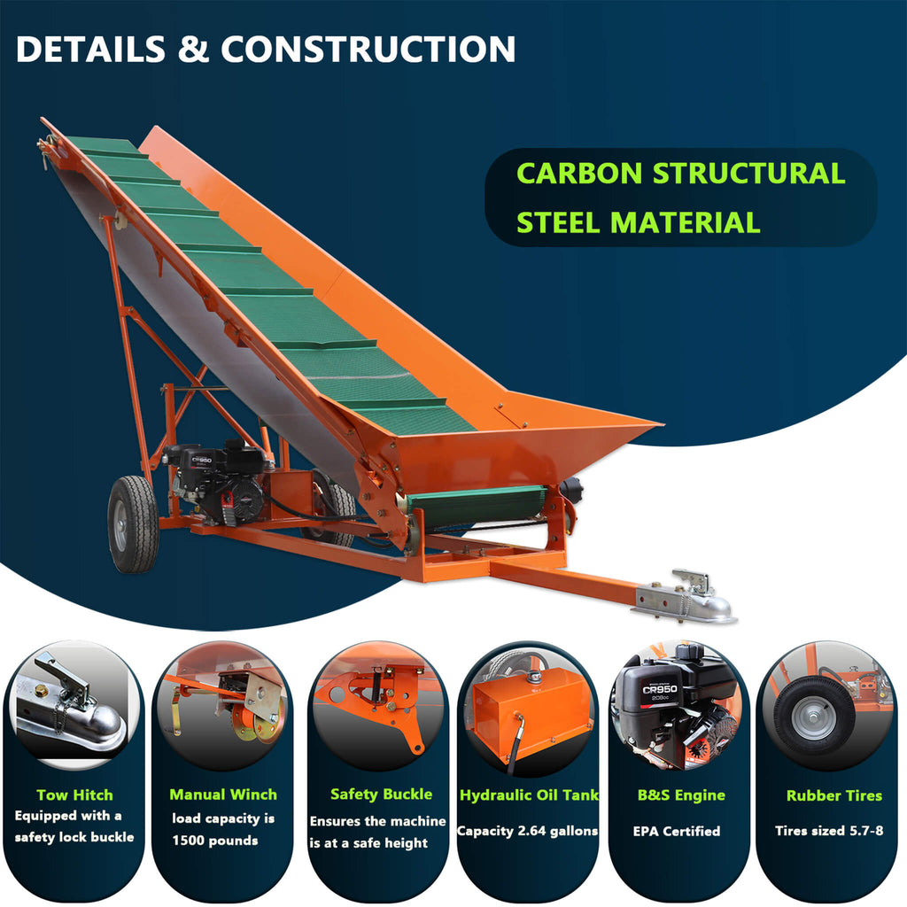 Heavy-Duty Commercial 6.5HP Gasoline Hydraulic High-Speed Wood Conveyor (SAK39524) – SAKSBY WHOLESALE, view 6