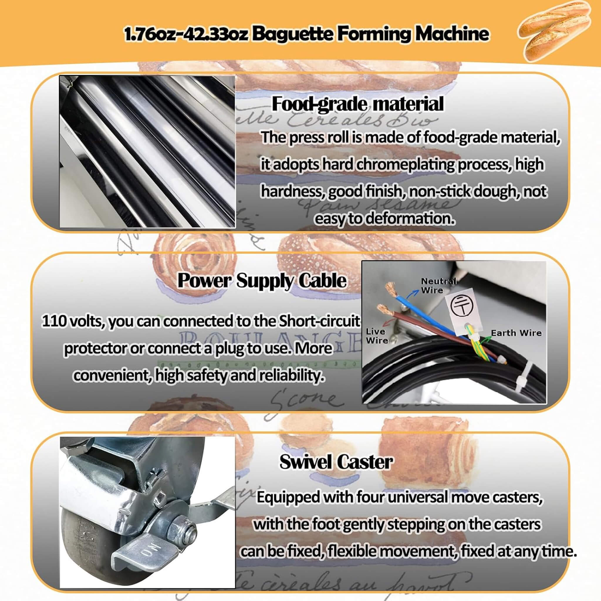 Heavy-Duty Commercial 110V Electric Baguette Bread Shaper Machine (SAK68176) – SAKSBY WHOLESALE, view 6
