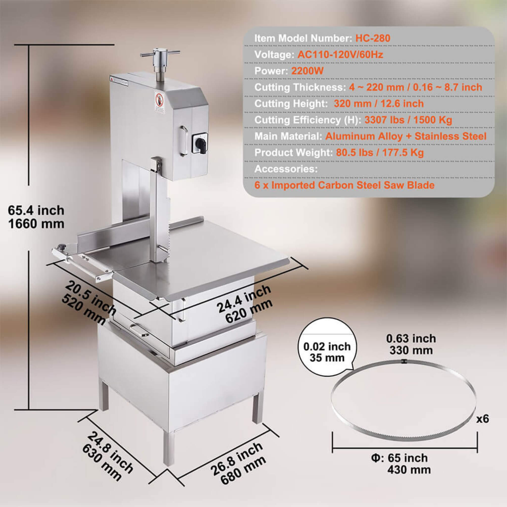 Heavy-Duty Commercial 2200W Electric Meat Bone Saw Cutting Band Machine With 6 Saw Blades (SAK91753) – SAKSBY WHOLESALE, view