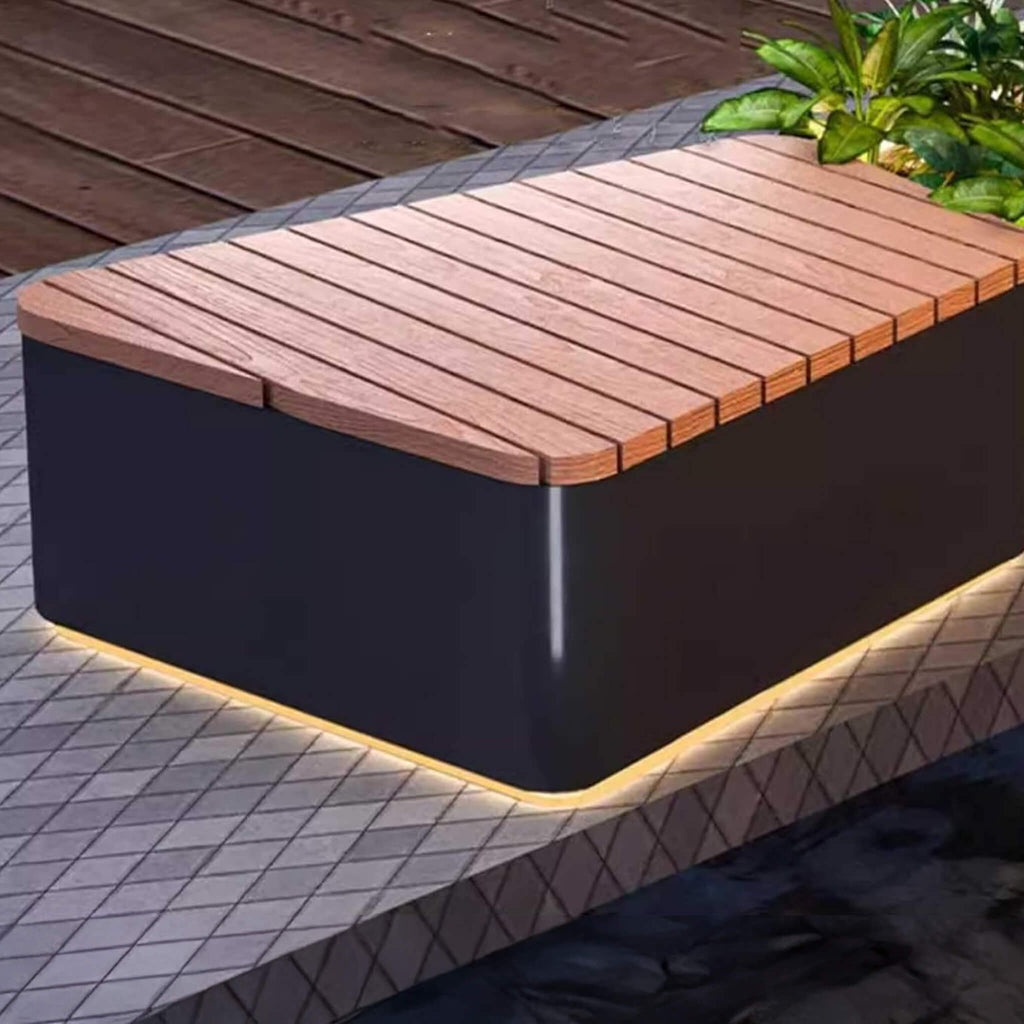 Heavy-Duty Commercial Outdoor Stainless Steel Bench With Wood Seat And Planter Box [Made-To-Order] (SAK41578) – SAKSBY WHOLES