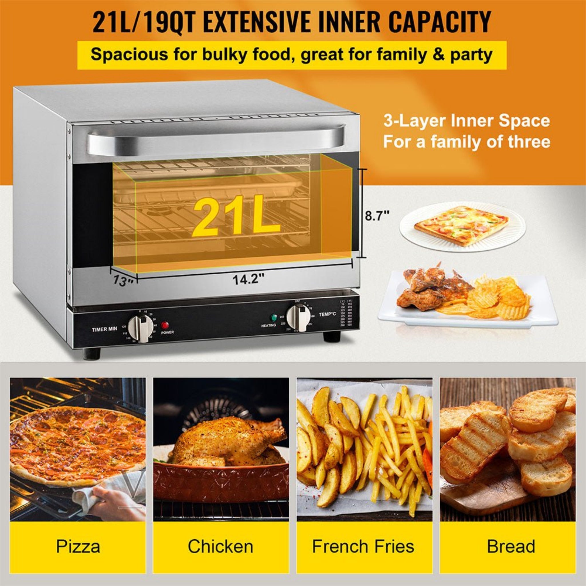 Heavy-Duty Commercial Stainless Steel Countertop Convection Toaster Oven (SAK51683) – SAKSBY WHOLESALE, view 5