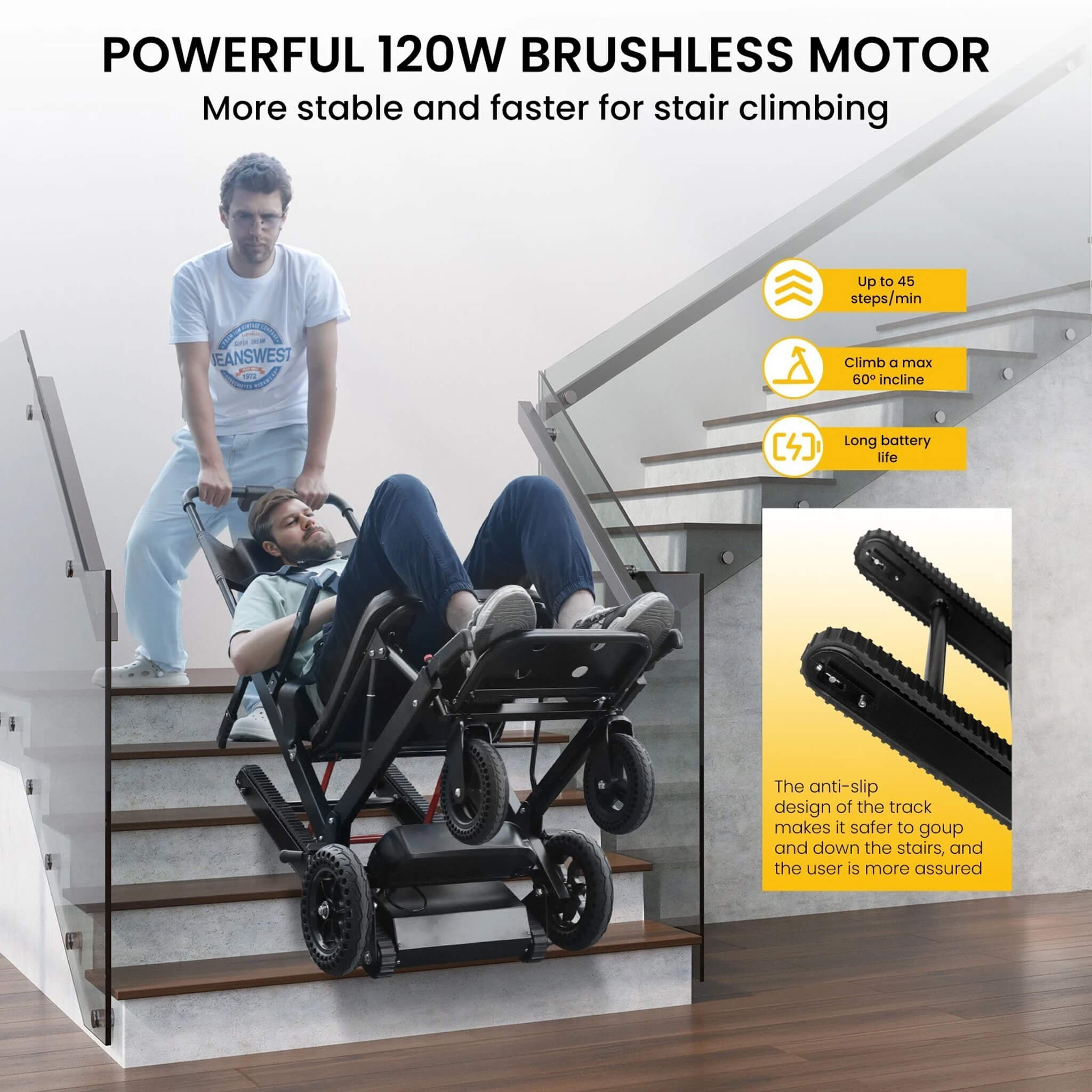 Motivo Heavy-Duty Electric Foldable Stair Climbing Wheelchair, 450LBS [FDA-Approved (SAK92801) – SAKSBY WHOLESALE, view 3