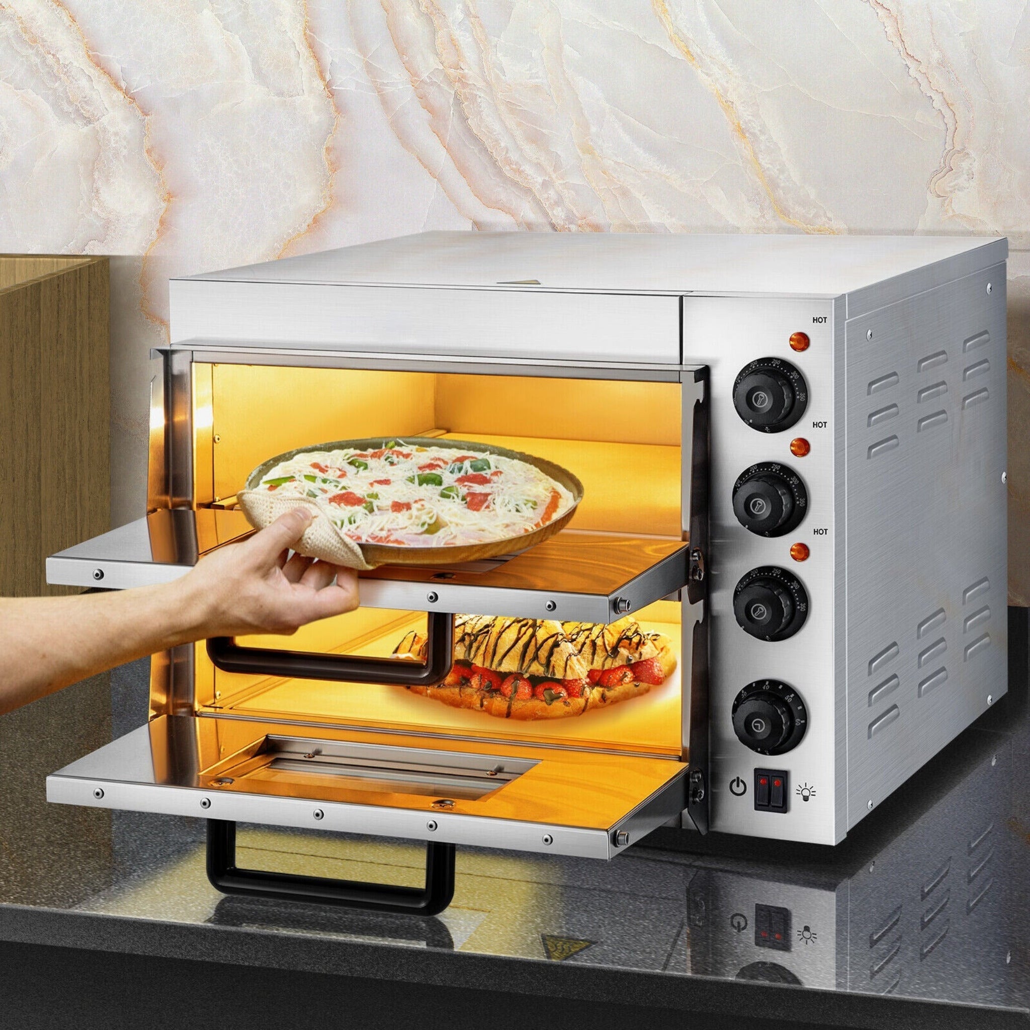 Heavy-Duty Electric 2000W Indoor Commercial Countertop Double Deck Pizza Oven (SAK36147) – SAKSBY WHOLESALE, view 13