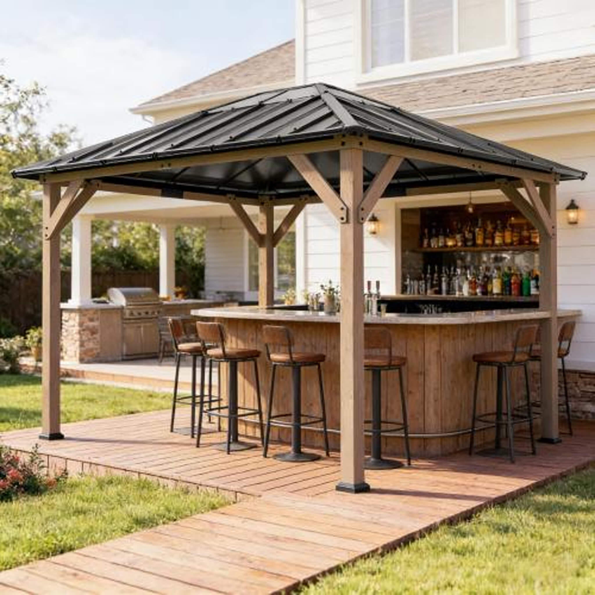 [08X10] Alora Heavy-Duty Fir Wood Hardtop Gazebo With Galvanized Steel Roof And Ceiling Hooks (SAK29467) – SAKSBY WHOLESALE, 