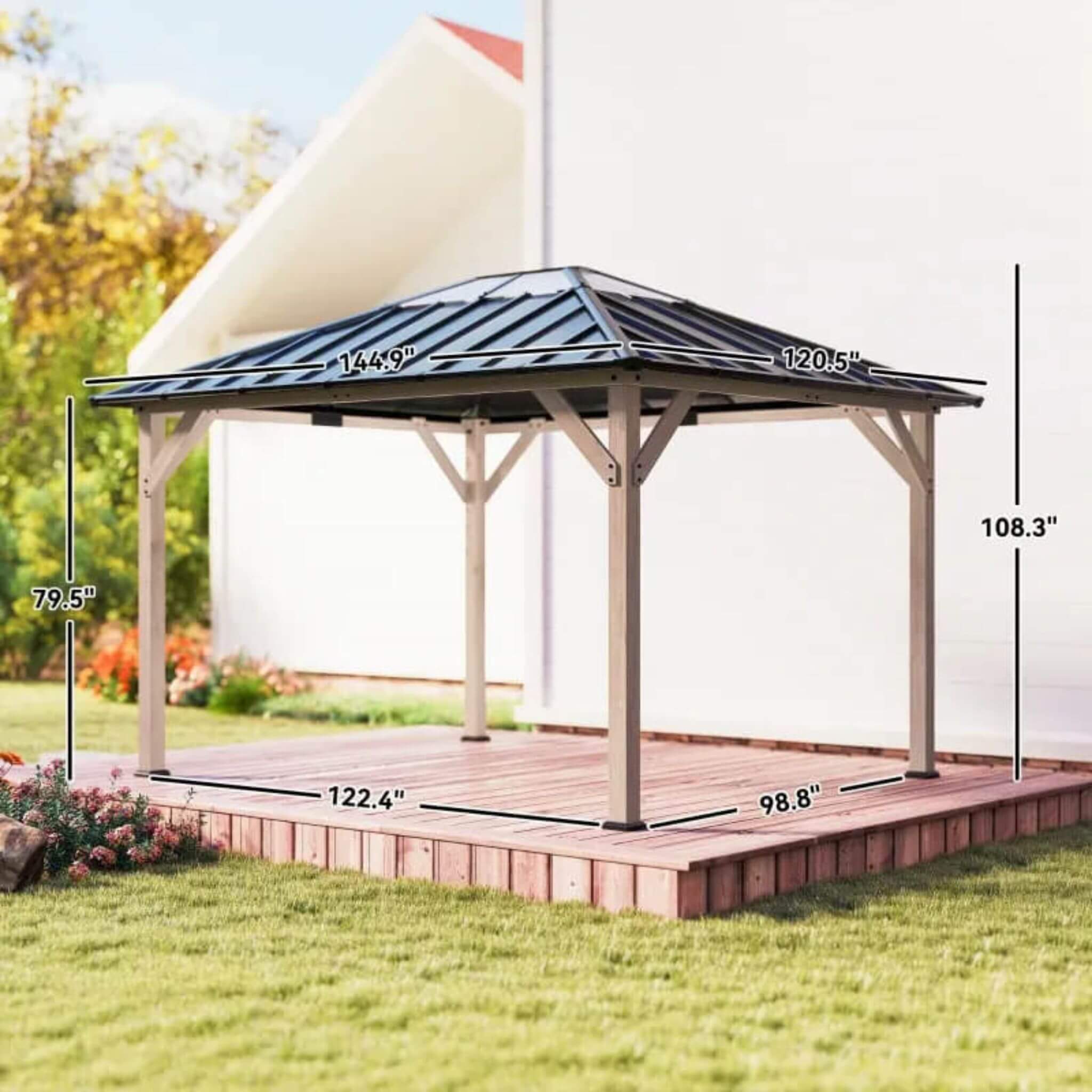 [08X10] Alora Heavy-Duty Fir Wood Hardtop Gazebo With Galvanized Steel Roof And Ceiling Hooks (SAK29467) – SAKSBY WHOLESALE, 