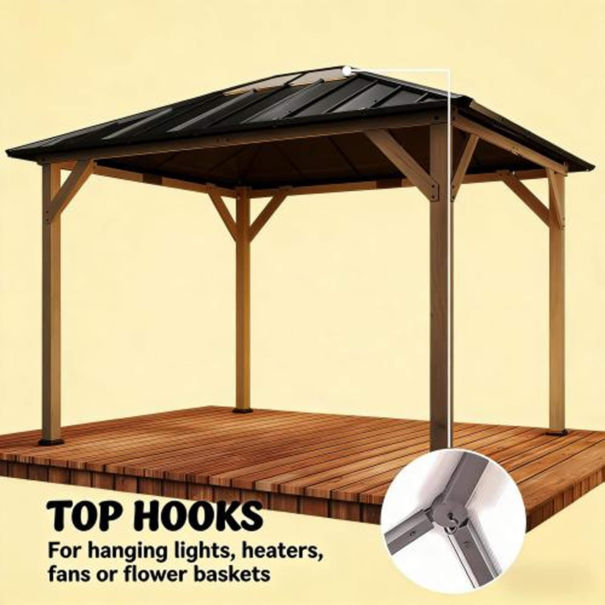 [08X10] Alora Heavy-Duty Fir Wood Hardtop Gazebo With Galvanized Steel Roof And Ceiling Hooks (SAK29467) – SAKSBY WHOLESALE, 