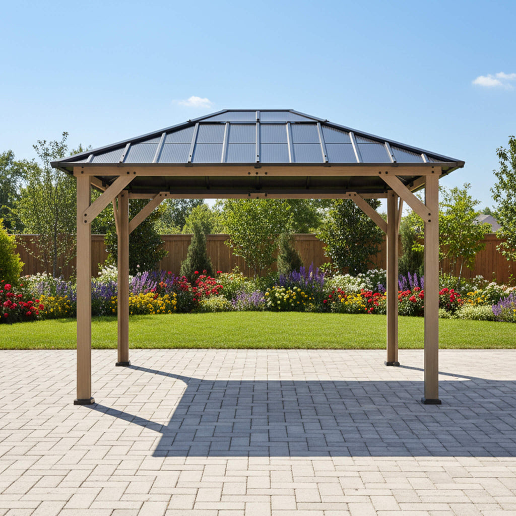[08X10] Alora Heavy-Duty Fir Wood Hardtop Gazebo With Galvanized Steel Roof And Ceiling Hooks (SAK29467) – SAKSBY WHOLESALE