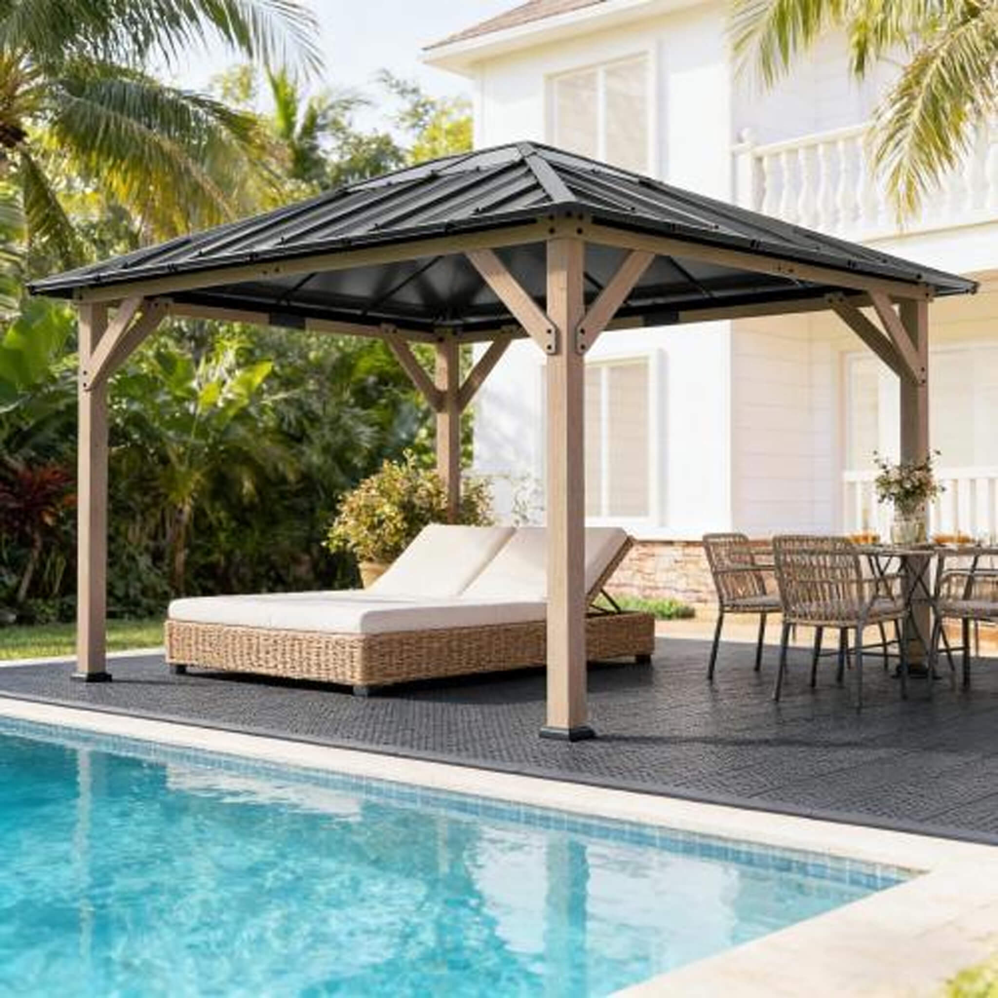 [08X10] Alora Heavy-Duty Fir Wood Hardtop Gazebo With Galvanized Steel Roof And Ceiling Hooks (SAK29467) – SAKSBY WHOLESALE, 