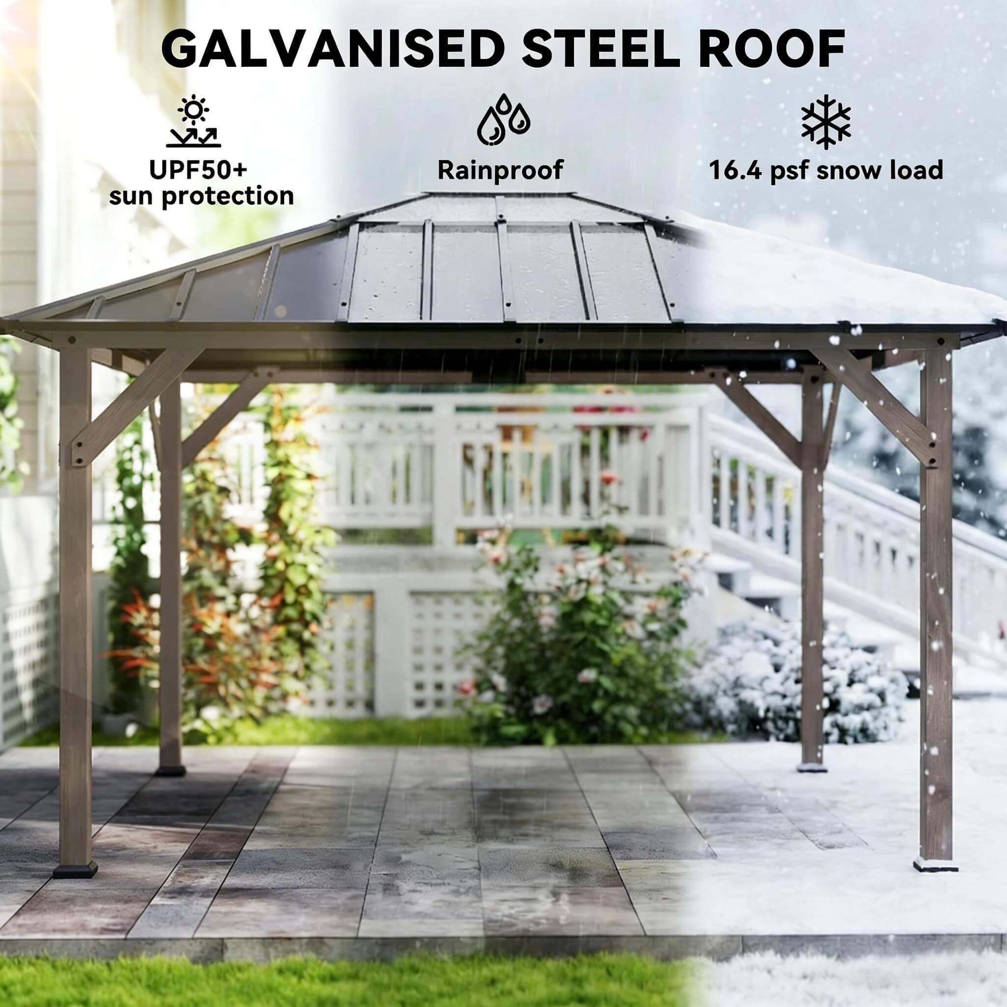 [08X10] Alora Heavy-Duty Fir Wood Hardtop Gazebo With Galvanized Steel Roof And Ceiling Hooks (SAK29467) – SAKSBY WHOLESALE, 