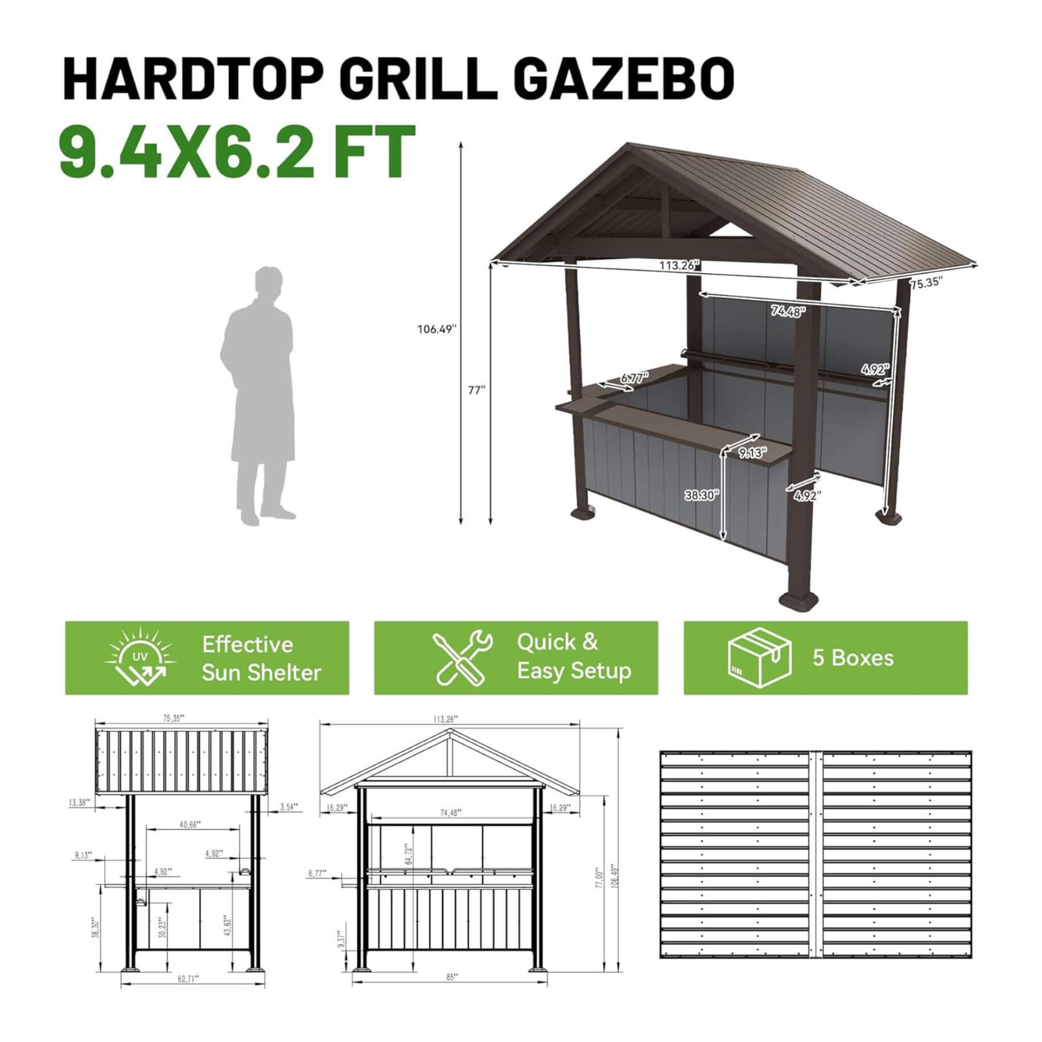 [06X09FT] Alora Heavy-Duty Gable Roof Hardtop Grill Gazebo (SAK49731) – SAKSBY WHOLESALE, view 9