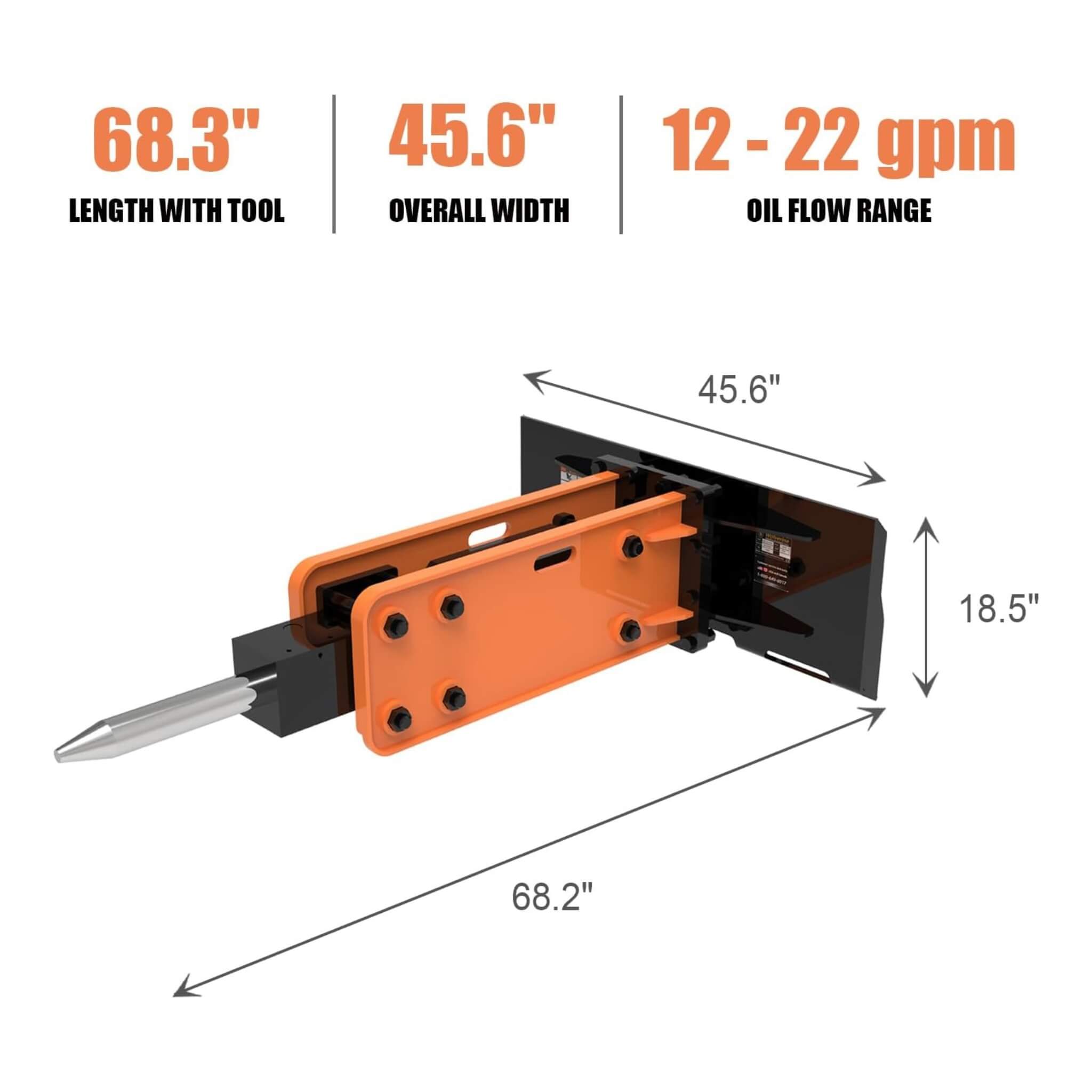Heavy-Duty Hydraulic Hammer Skid Steer Attachment (SAK39715) – SAKSBY WHOLESALE, view 5
