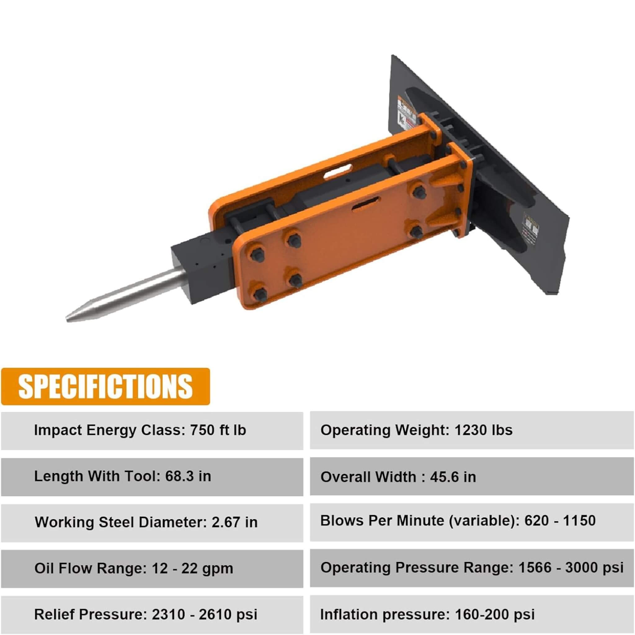 Heavy-Duty Hydraulic Hammer Skid Steer Attachment (SAK39715) – SAKSBY WHOLESALE, view 6