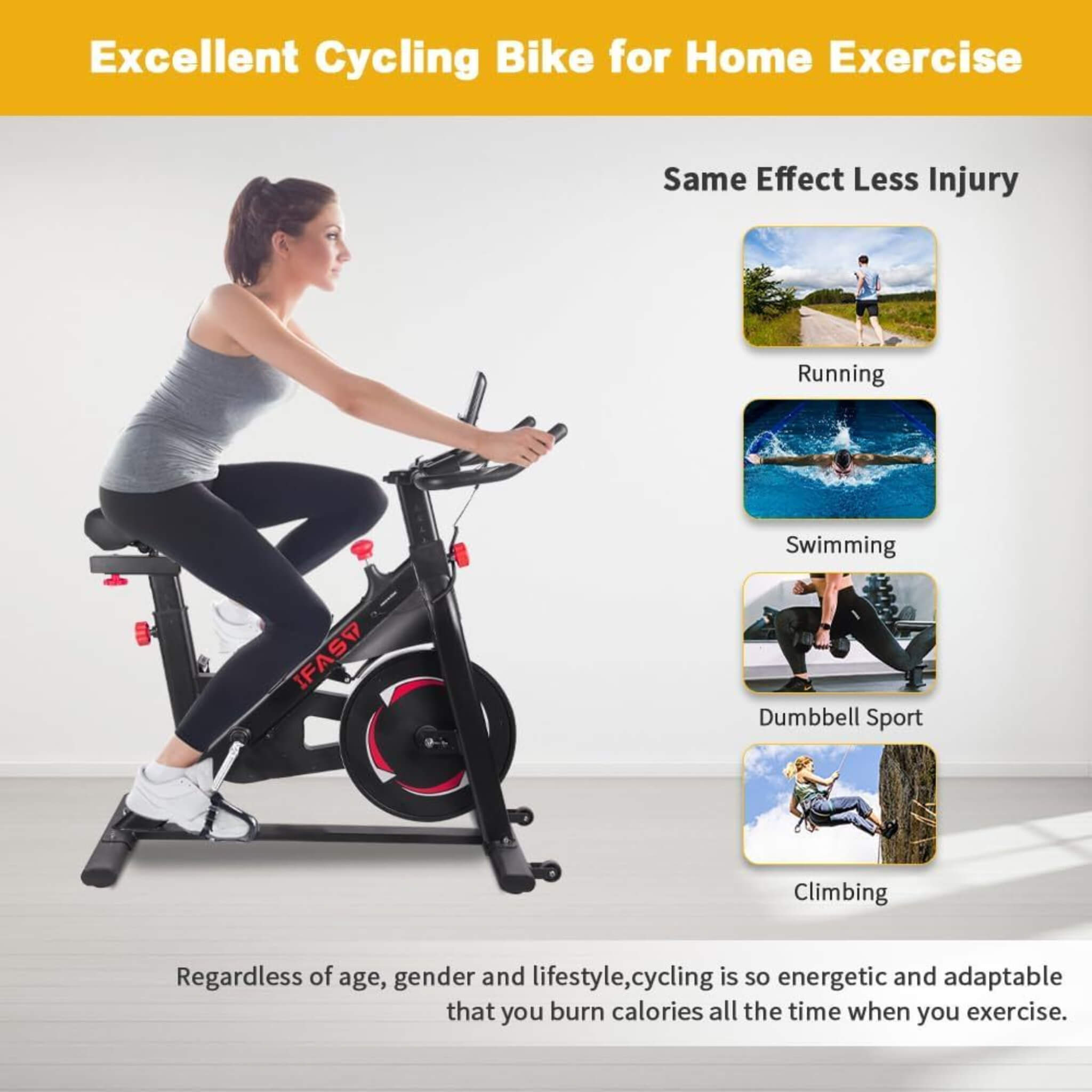 IFast Heavy-Duty Indoor Smart Stationary Fitness Cardio Training Spin Bike For Home Gyms (SAK65195) – SAKSBY WHOLESALE, view 