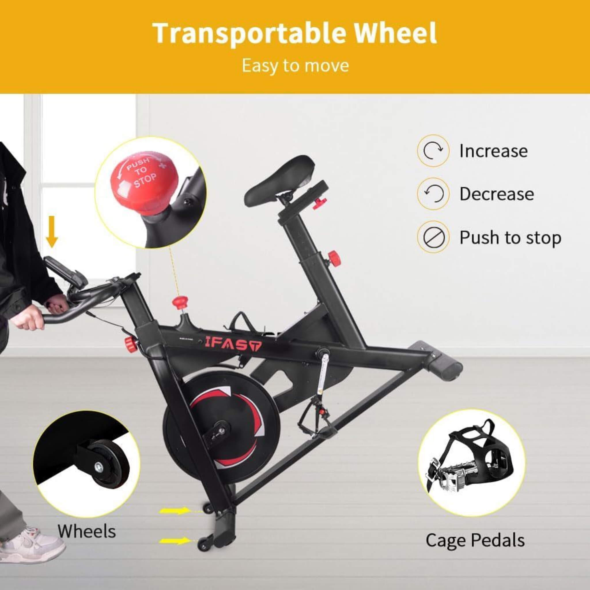 IFast Heavy-Duty Indoor Smart Stationary Fitness Cardio Training Spin Bike For Home Gyms (SAK65195) – SAKSBY WHOLESALE, view 